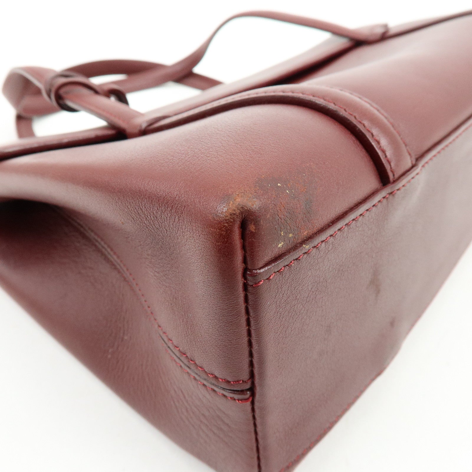 Cartier Cabochon Leather Hand Bag Tote Bag Wine Red