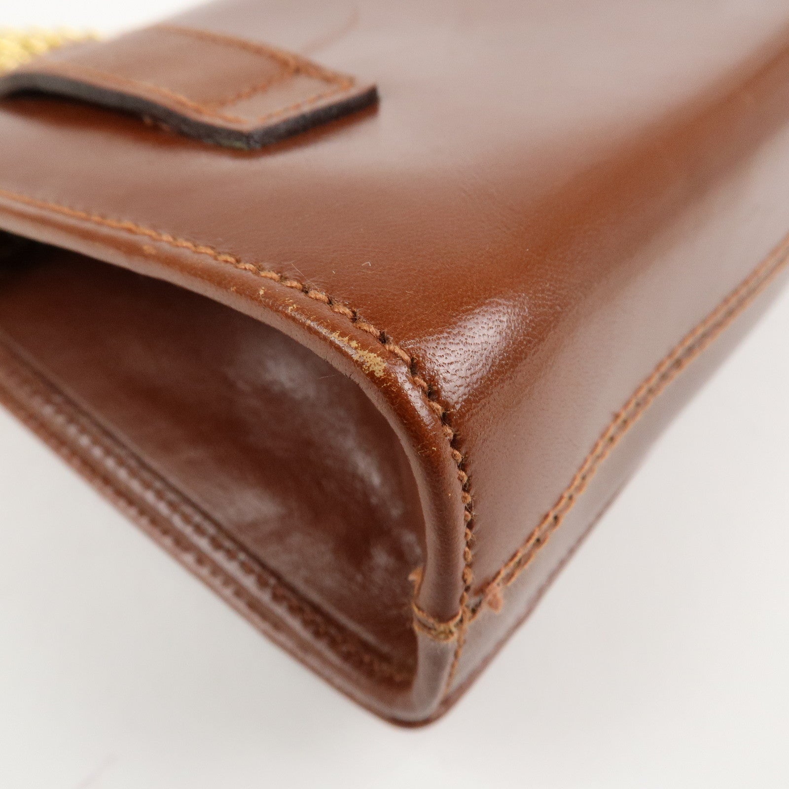 Ferragamo Gancini Leather Chain Shoulder Bag Brown Gold HDW Used