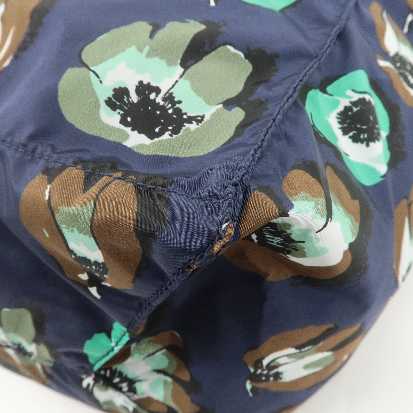 PRADA Triangle Logo Nylon Tote Bag w/Pouch Flower Print Navy B4626B Used