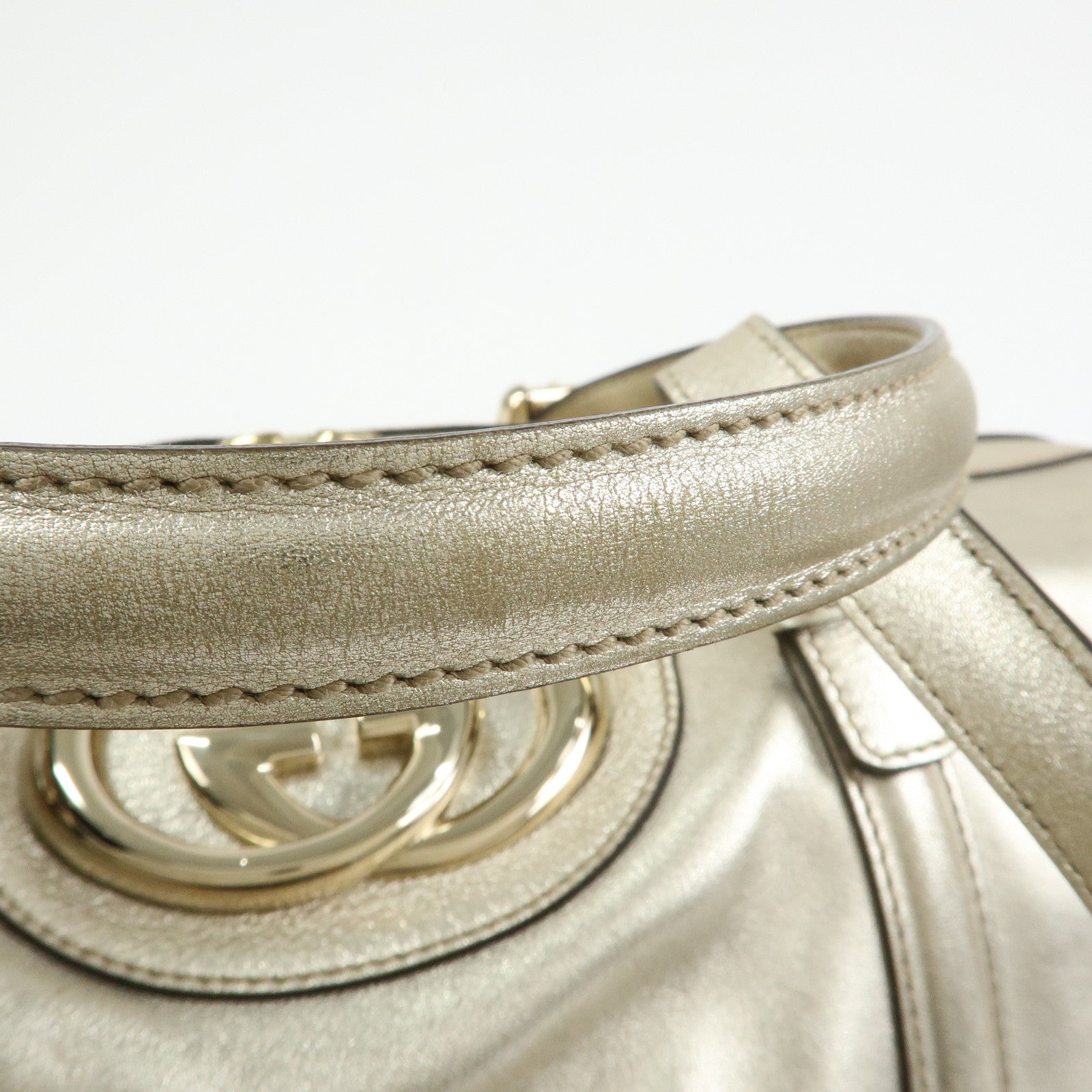 GUCCI Interlocking G Leather Boston Bag Hand Bag Gold 170010