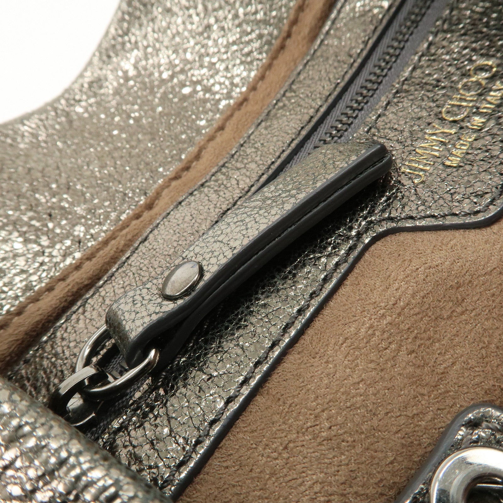 JIMMY CHOO Sophia Studs Leather Tote Bag Shoulder Bag Silver