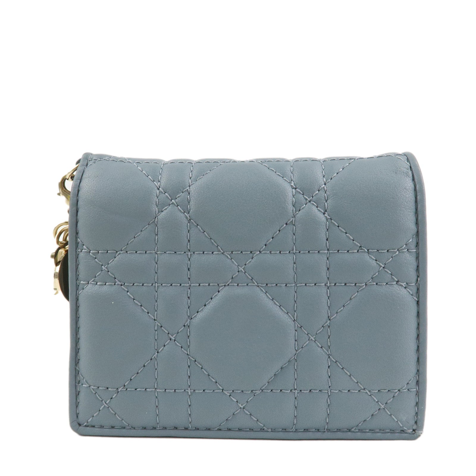 Christian Dior Cannage Leather Gardenia Wallet Gold Charm Blue Used