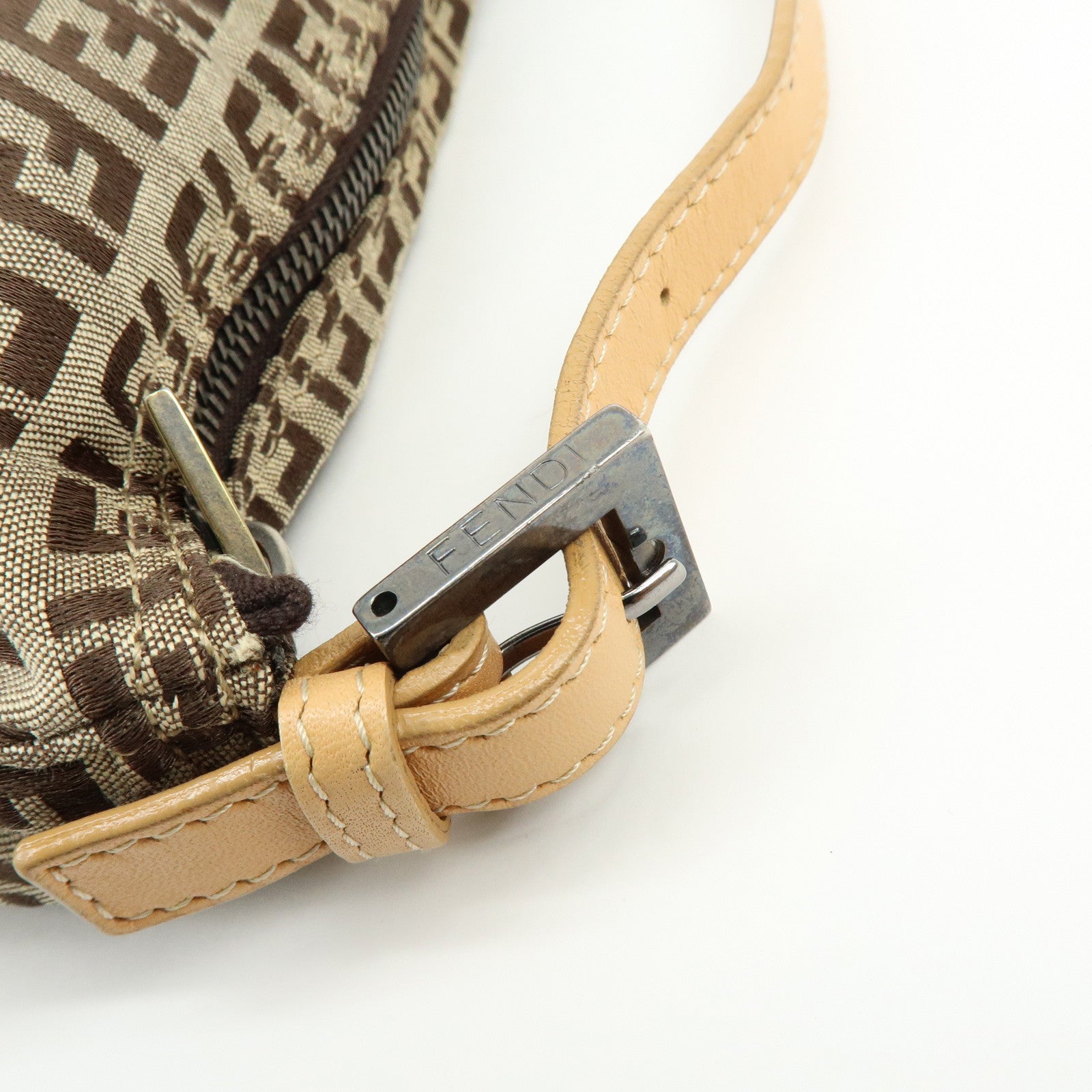 FENDI Zucchino Canvas Leather Hand Bag Beige 8N0005