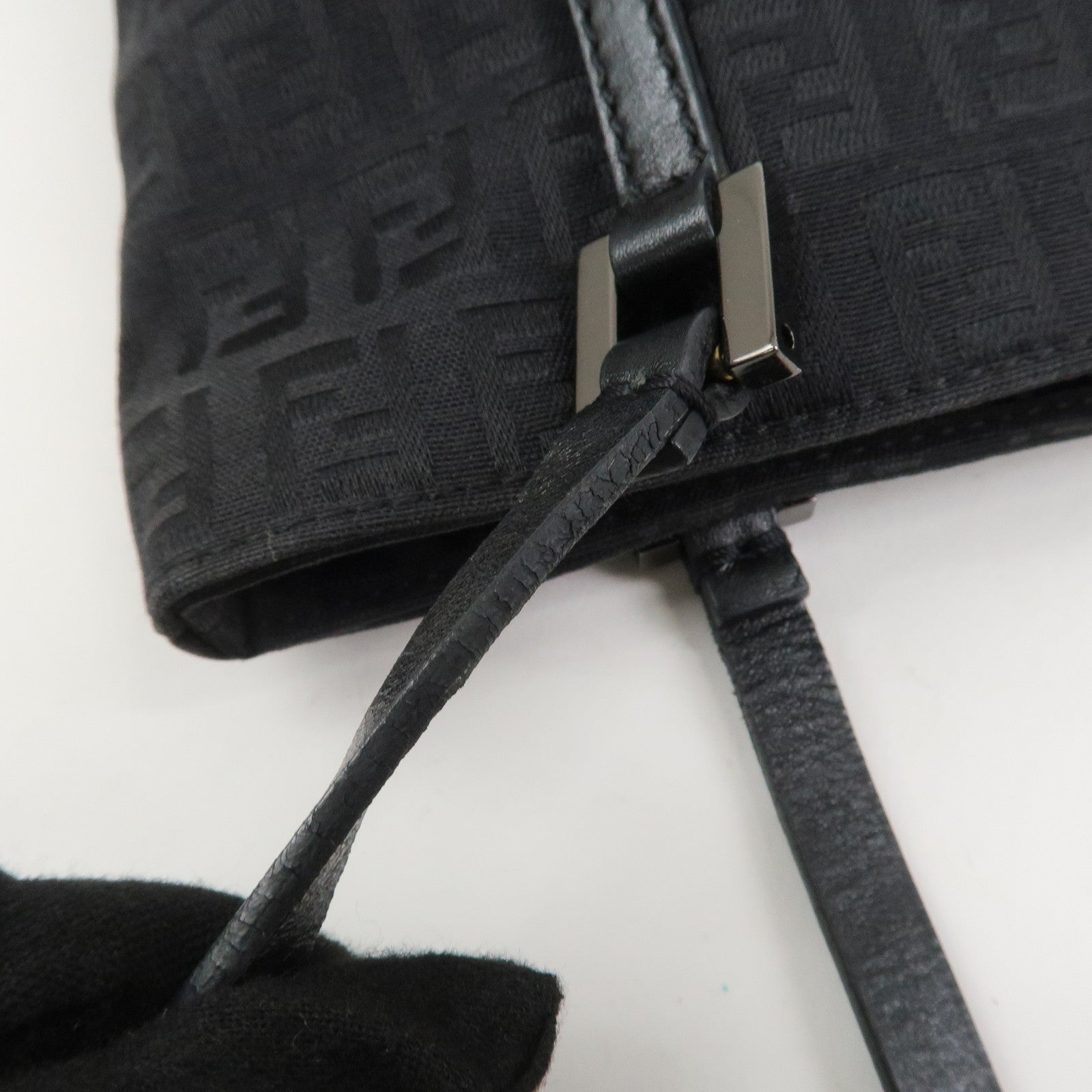 FENDI Zucchino Canvas Leather Tote Bag Hand Bag Black 8BH050