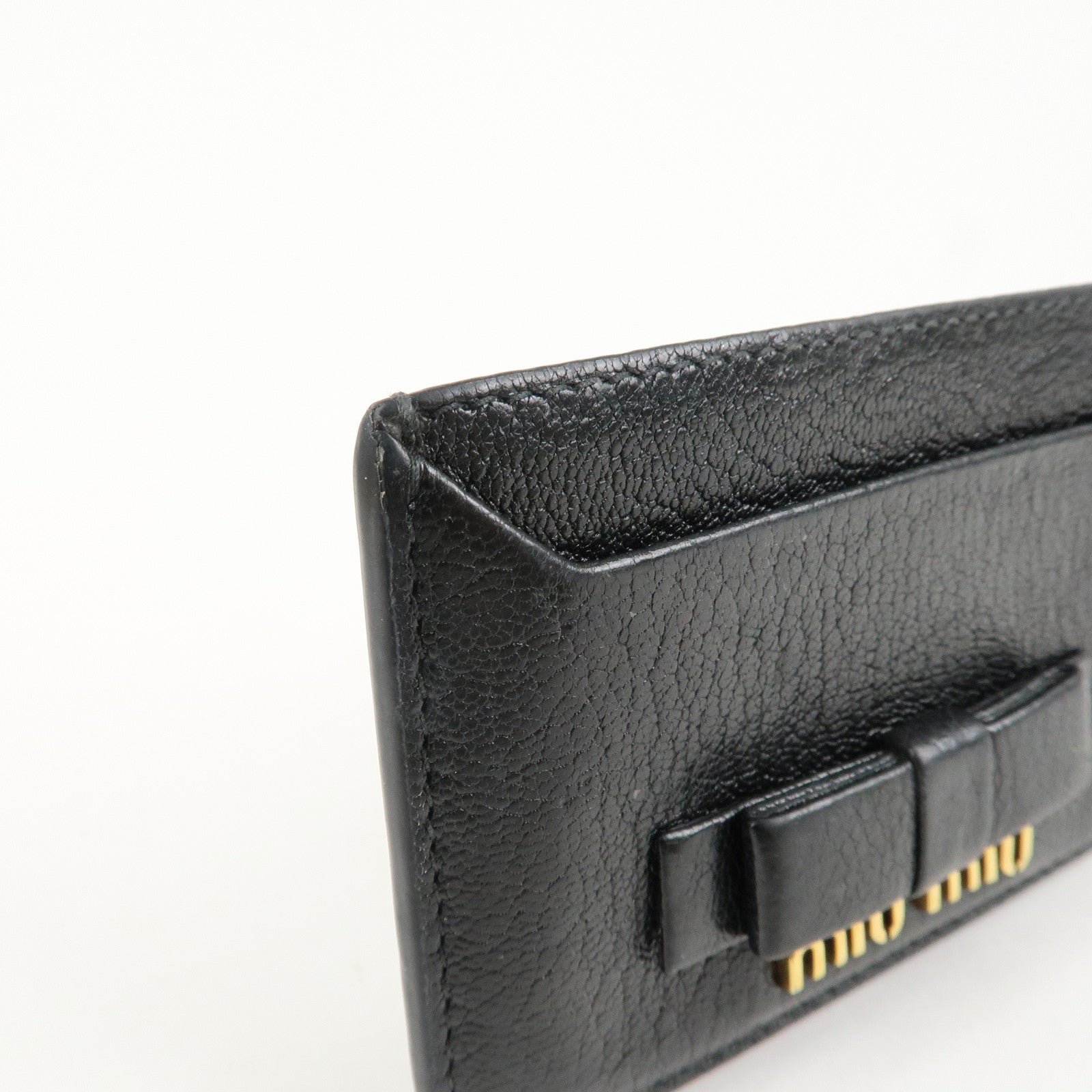 MIU MIU Leather Ribbon Card Case Black Gold Hardware 5MC208 Used