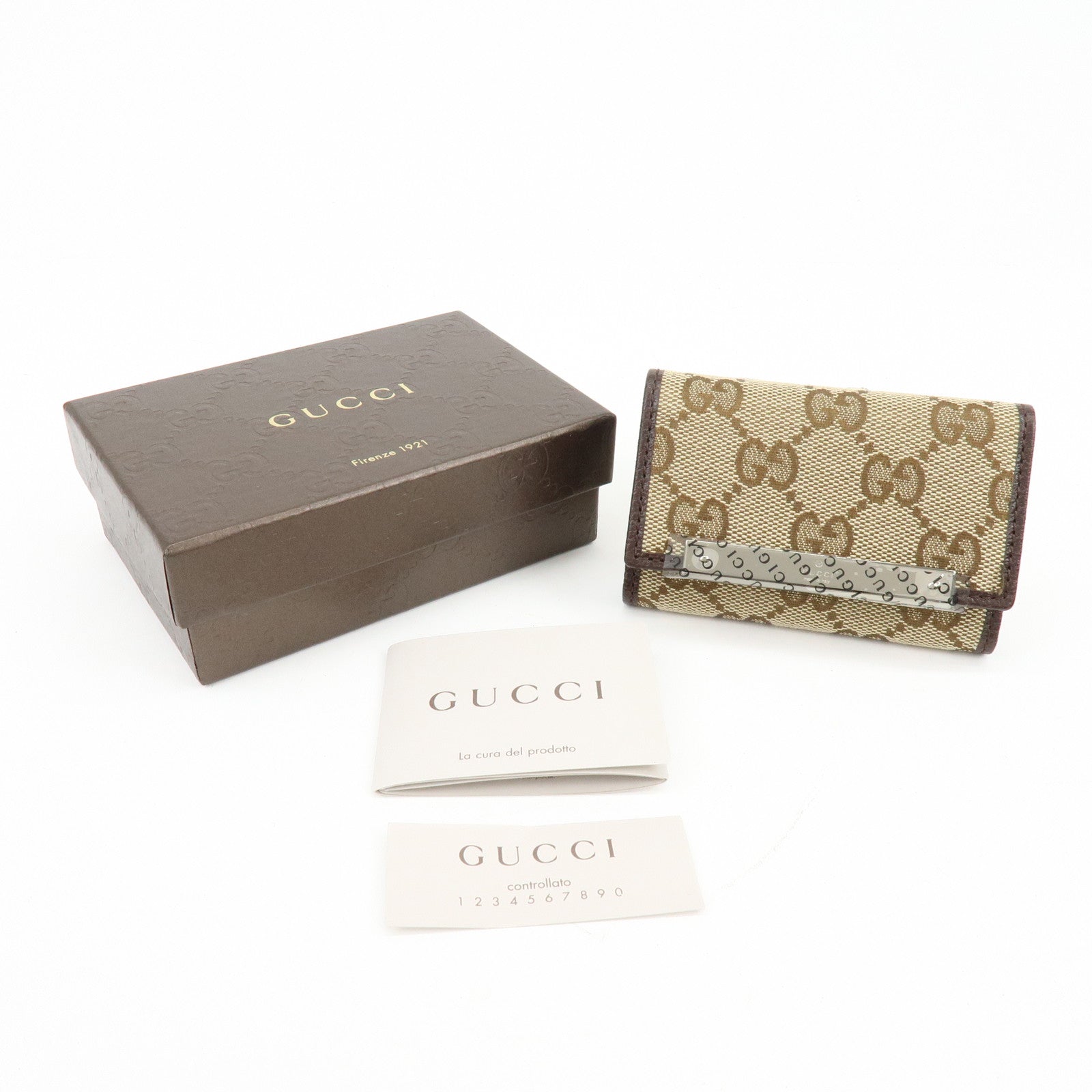 GUCCI GG Canvas Leather 6 Ring Key Case Beige Brown 127048