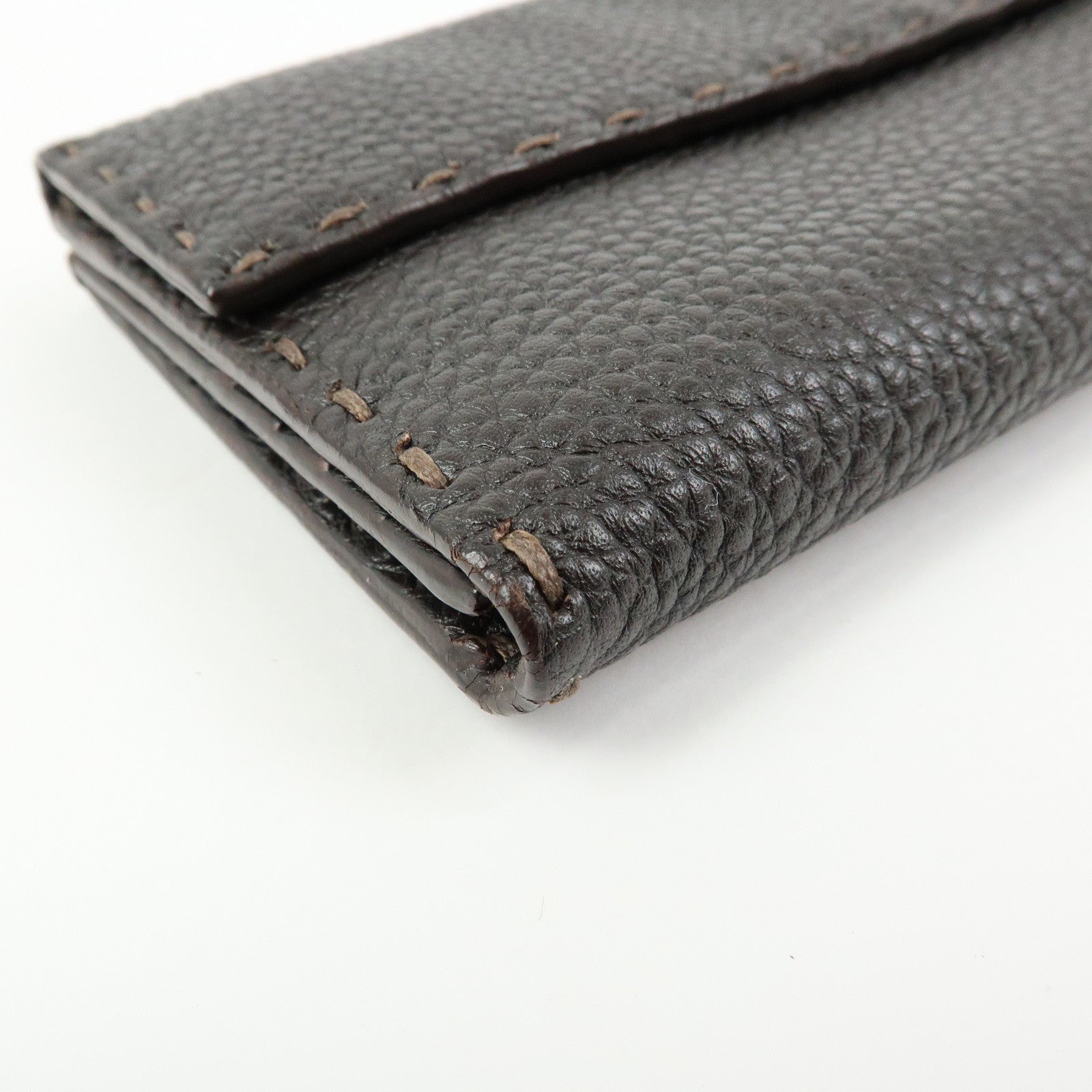 FENDI Selleria Leather Long Flap Wallet Dark Brown 8M0144