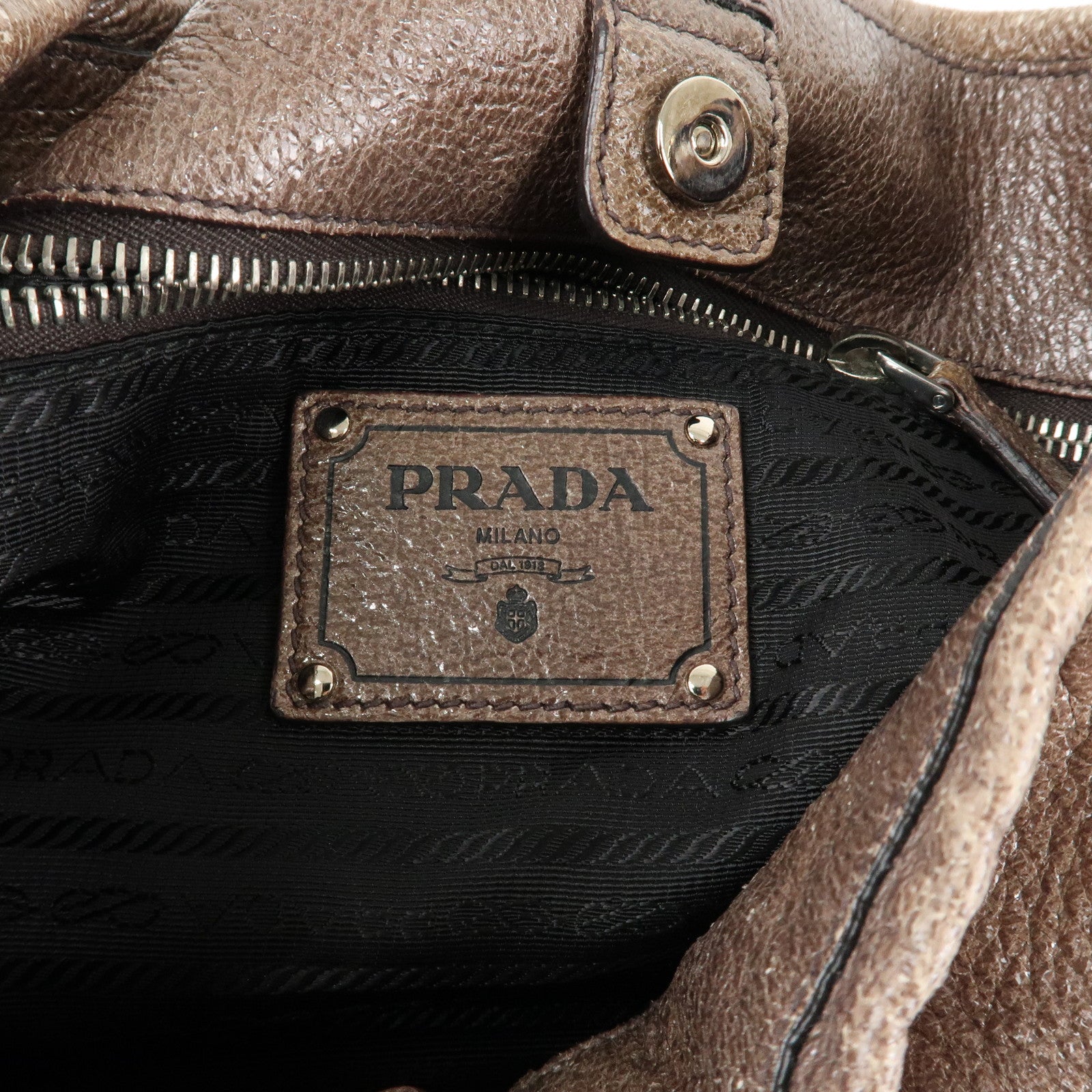 PRADA Logo Leather Shoulder Bag Hand Bag Brown Used
