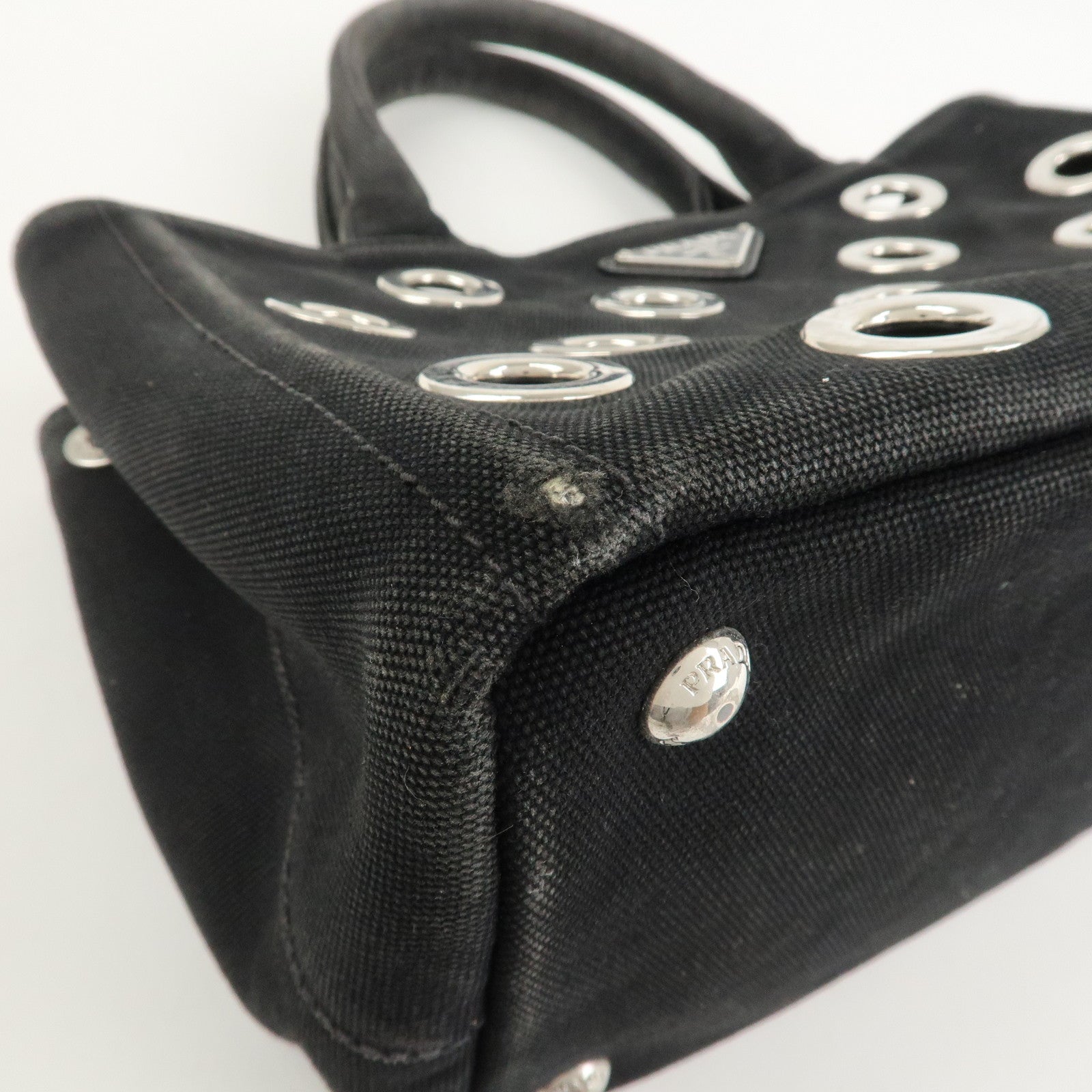 PRADA Logo Canapa Mini Canvas 2Way Bag Hand Bag Black 1BG439