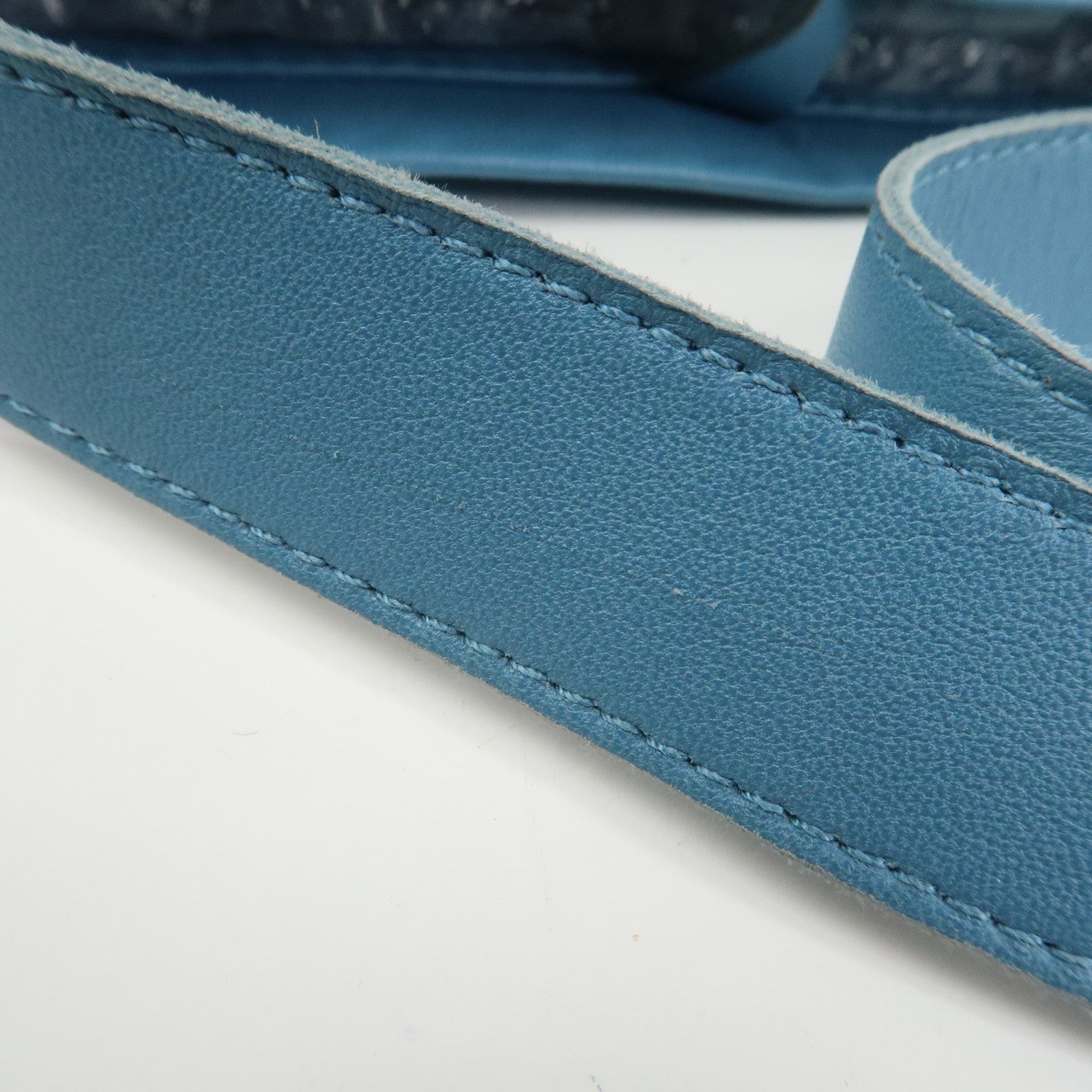 HERMES Lamb Skin Clou de Selle □N Stamped Shoulder Bag Blue Jean