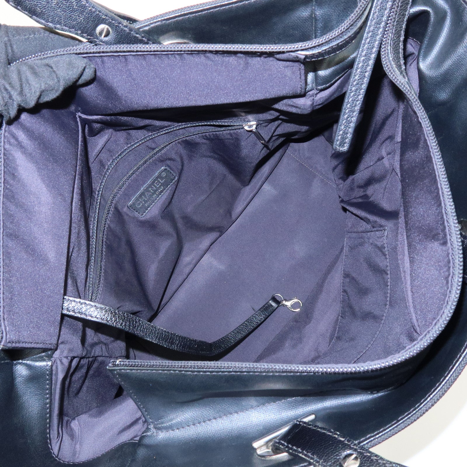 CHANEL PVC Canvas Leather Paris Biarritz MM Tote Hand Bag A34209