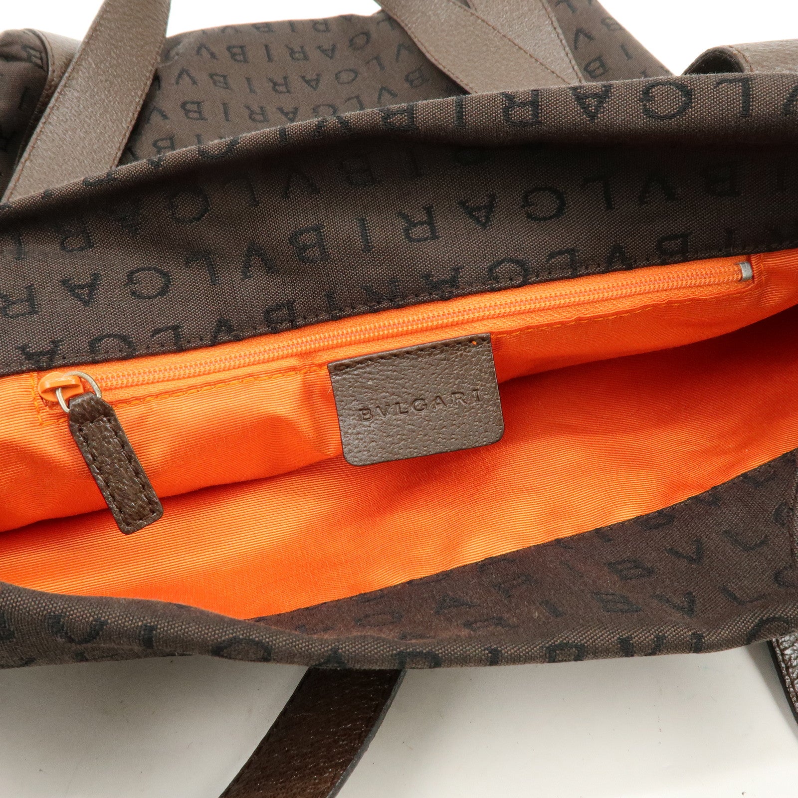 BVLGARI Logomania Canvas Leather Shoulder Bag Tote Bag Brown