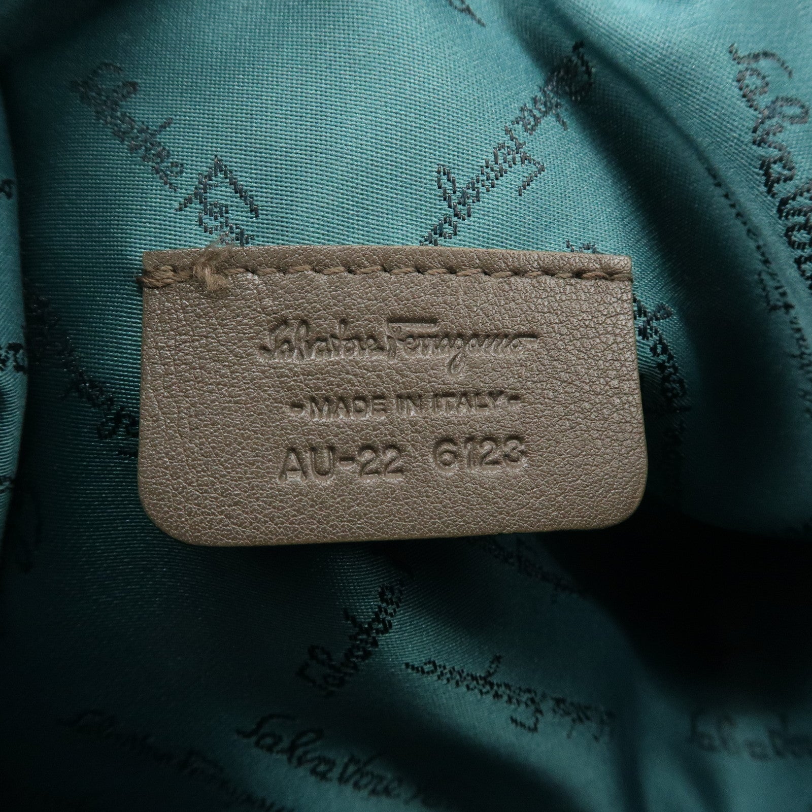 Ferragamo Gancini Leather Canvas Shoulder Bag Brown Silver Used