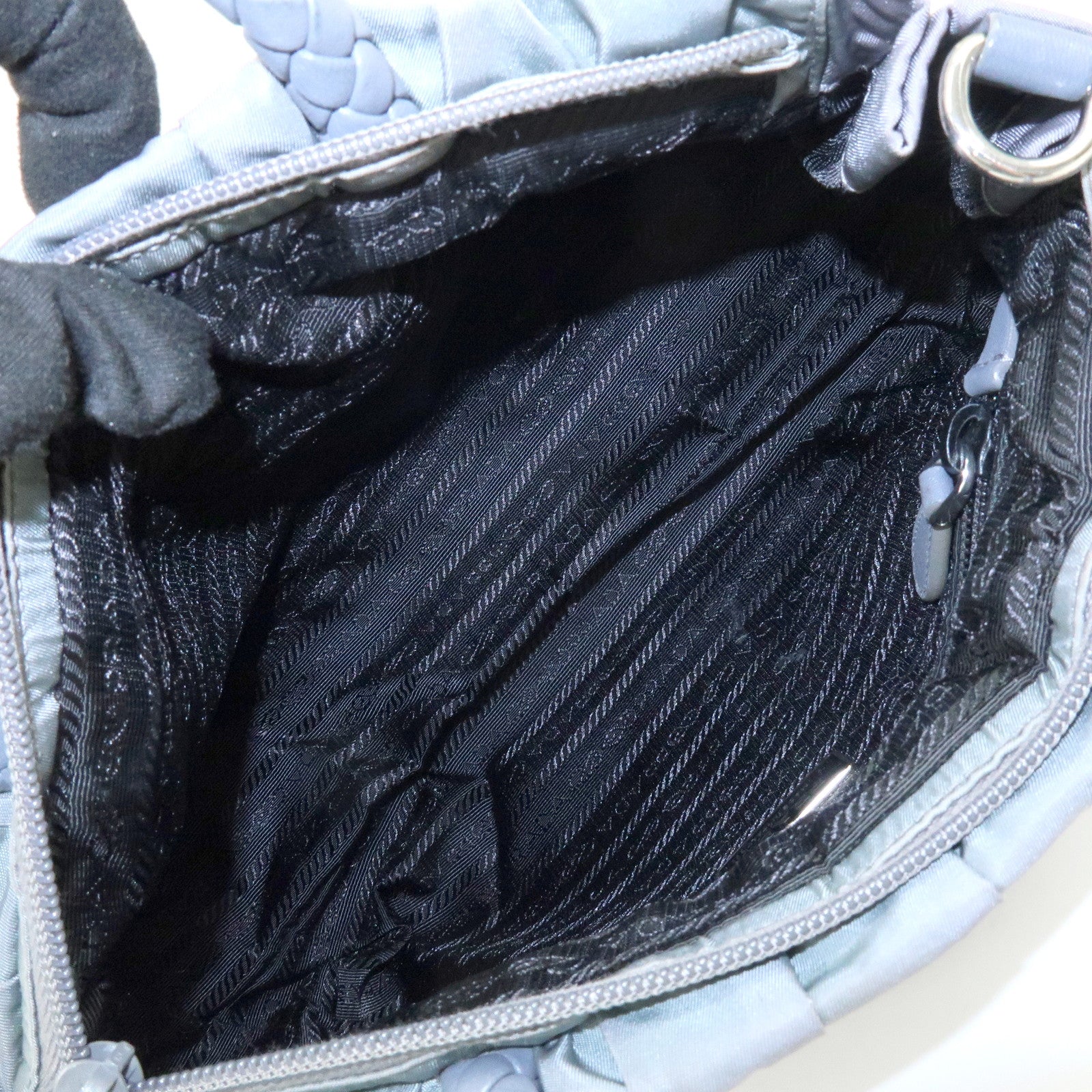 PRADA Nylon Leather 2Way Gathered Ribbon Hand Shoulder Bag Gray