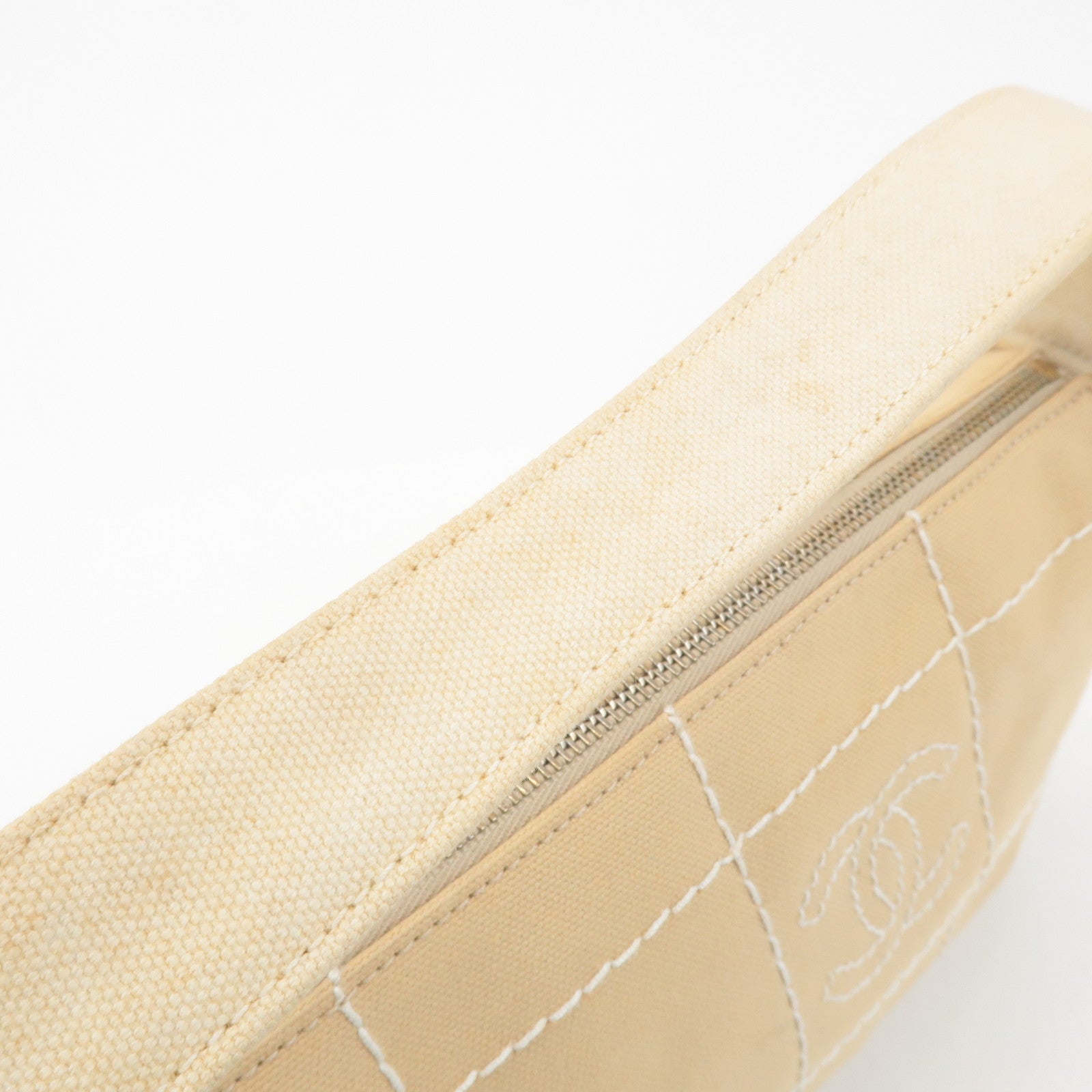 CHANEL Wild Stich Canvas Shoulder Bag Hand Bag Beige