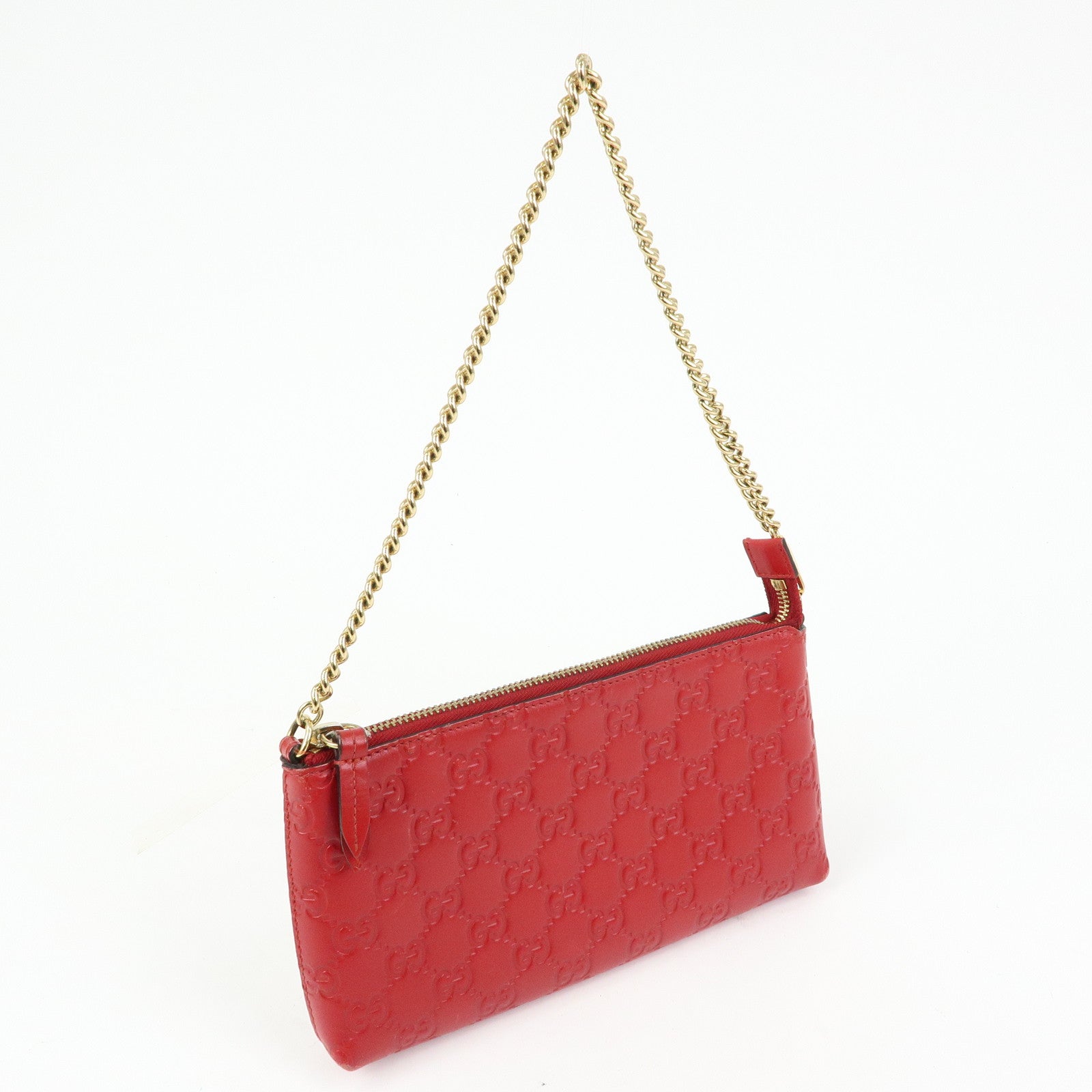 GUCCI Guccissima Leather Chain Shoulder Bag Wallet Red 428449