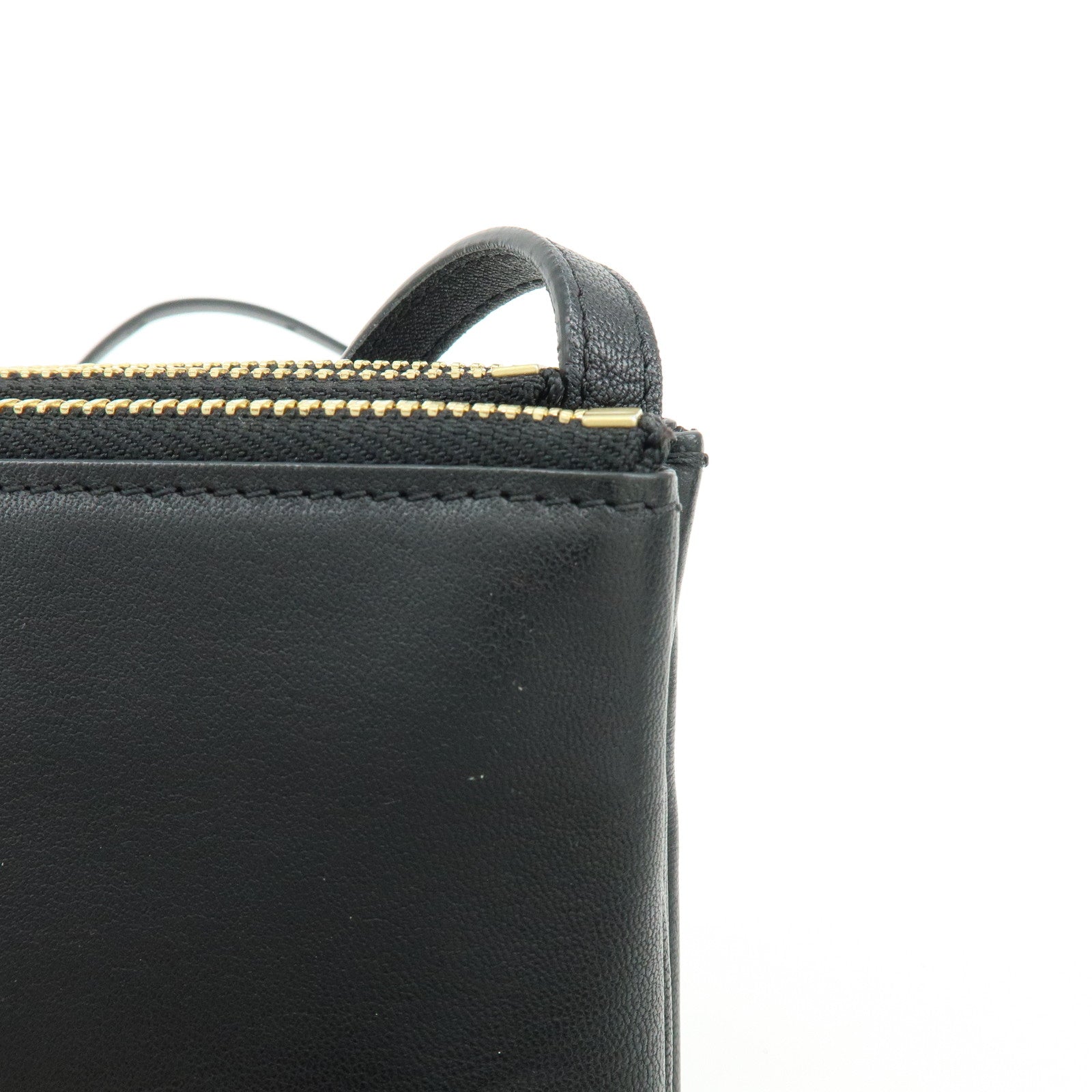 CELINE Trio Leather Shoulder Bag Crossbody Bag Black