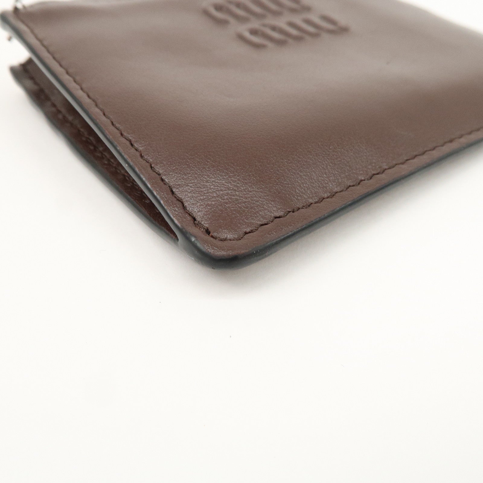 MIU MIU LOGO Leather Coin Case Card Case Brown Used