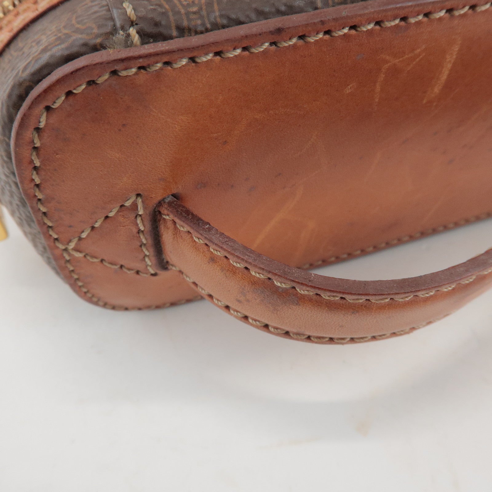 CELINE Macadam PVC Leather Hand Bag Vanity Bag Brown