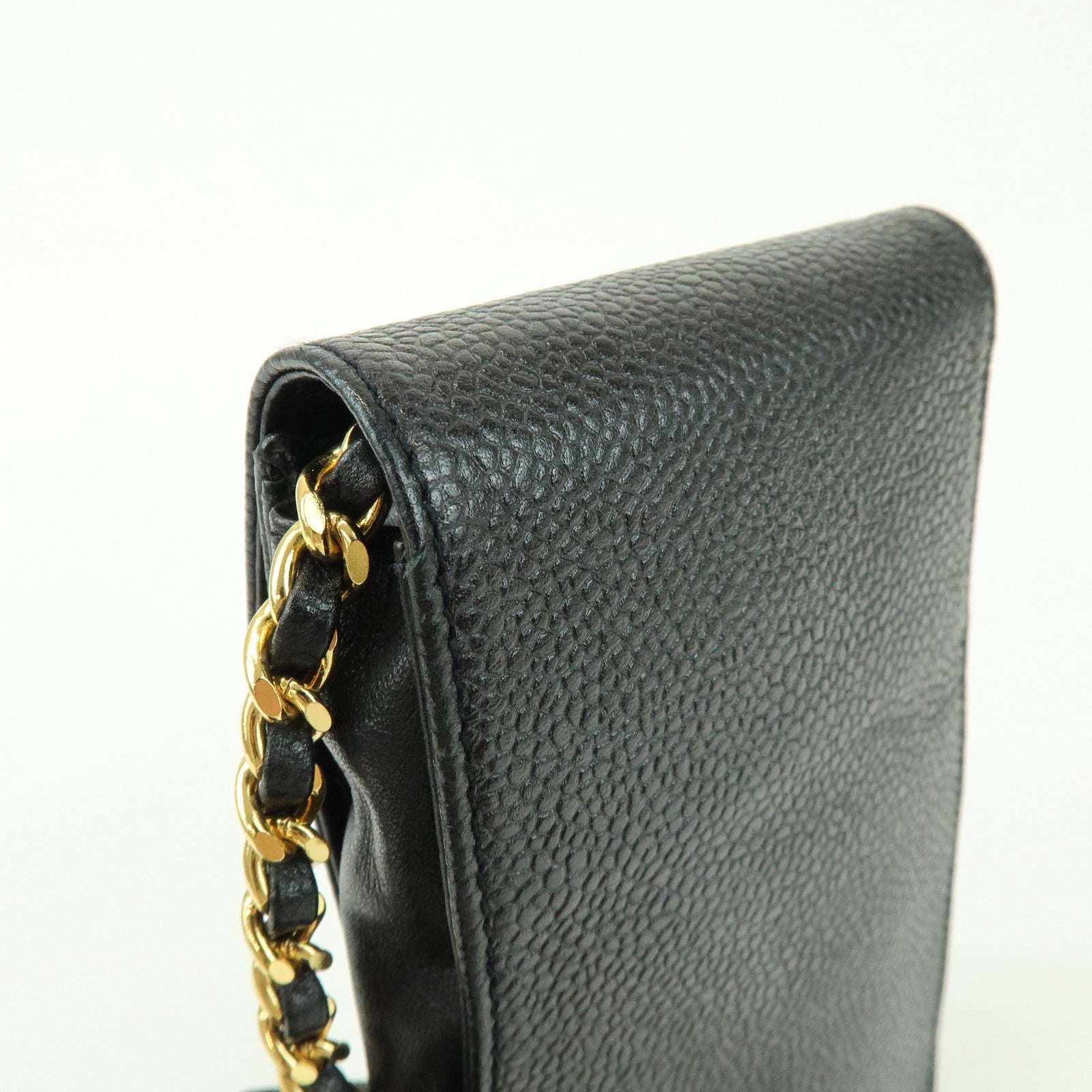 CHANEL COCO Mark Caviarskin Chain Shoulder Phone Case Black