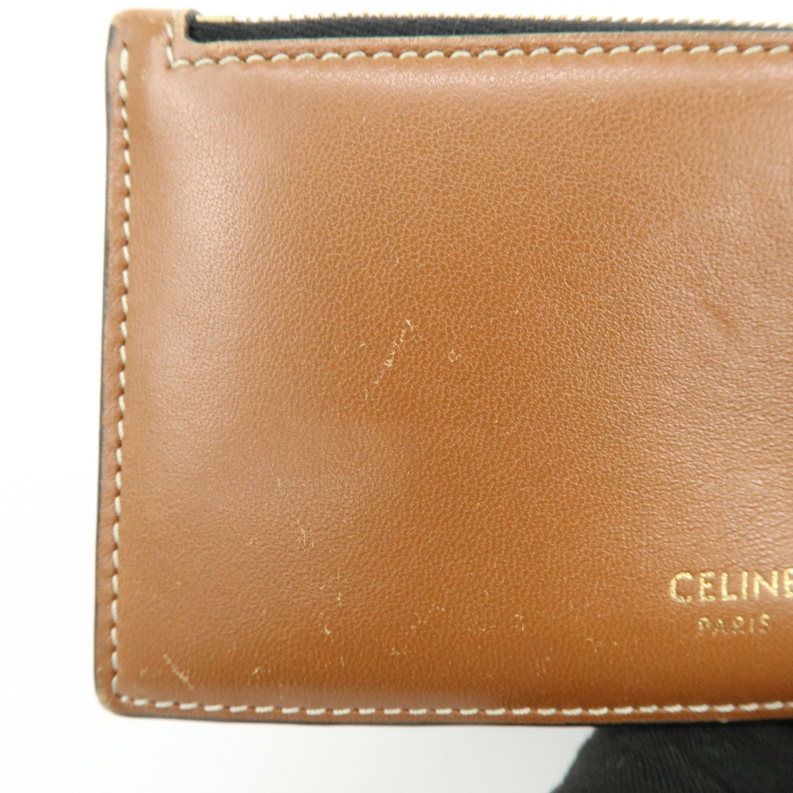 CELINE Triomphe Leather PVC Canvas Card Fragment Case Black Brown