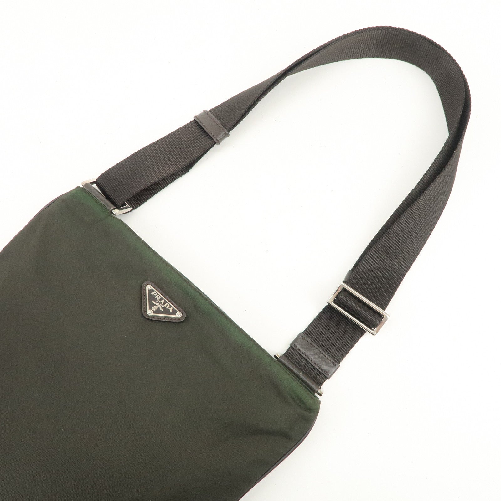 PRADA Triangle Logo Nylon Shoulder Bag Crossbody Bag Khaki VA0053