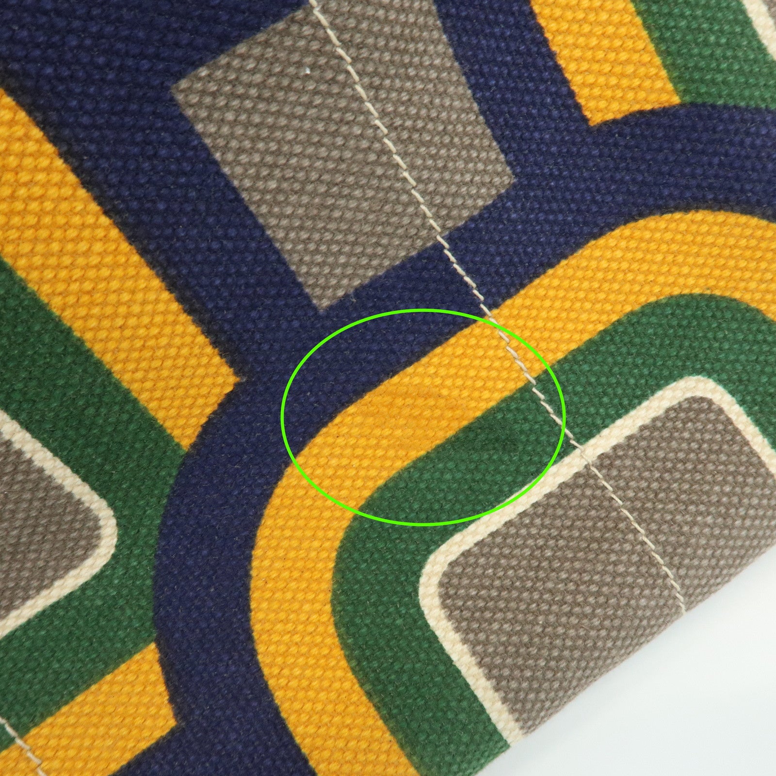 PRADA Canapa Large Tote Bag Hand Bag Green Yellow Navy BN1872