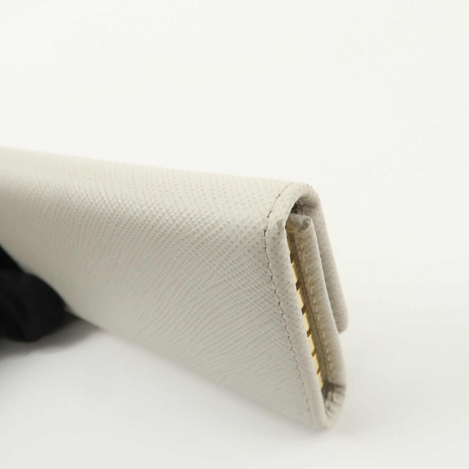 PRADA Ribbon Saffiano Leather Key Case Key Holder White