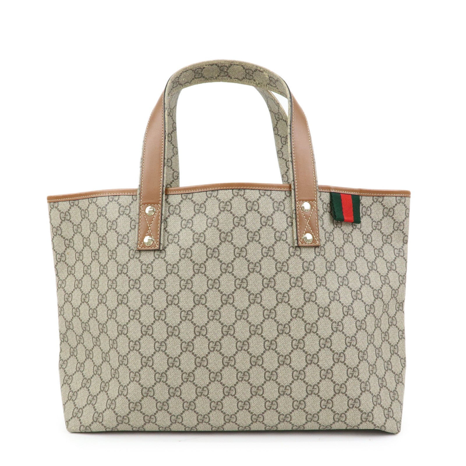 GUCCI sherry GG Supreme Leather Tote Hand Bag Beige Brown 211134