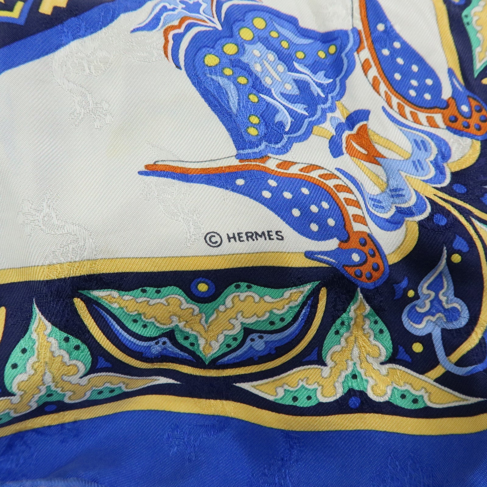 HERMES Carre 90 Silk 100% CIELS BYZANTINS Scarf Blue Gold