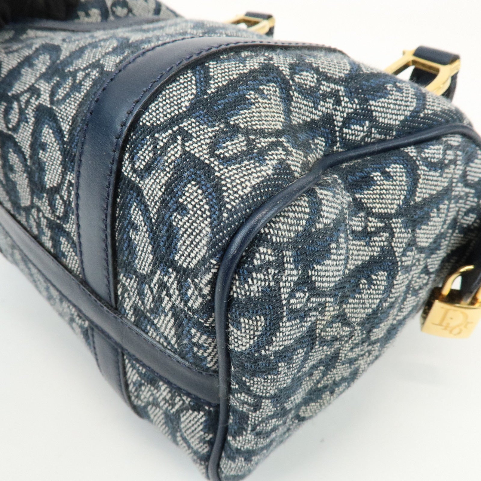 Christian Dior Trotter Canvas Leather Mini Boston Bag Hand Bag Navy