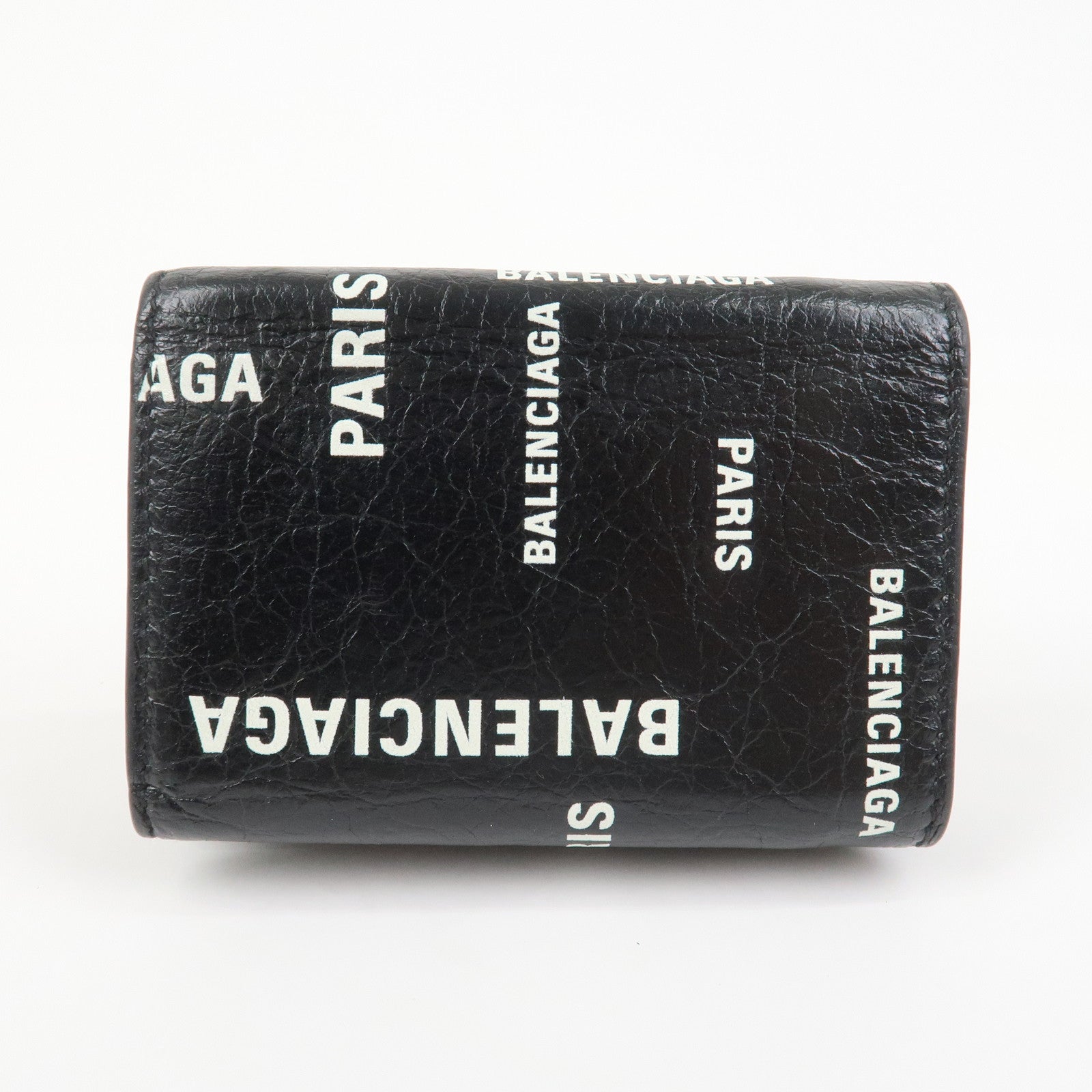 BALENCIAGA CASH Leather Tri-fold Wallet Compact Wallet Black