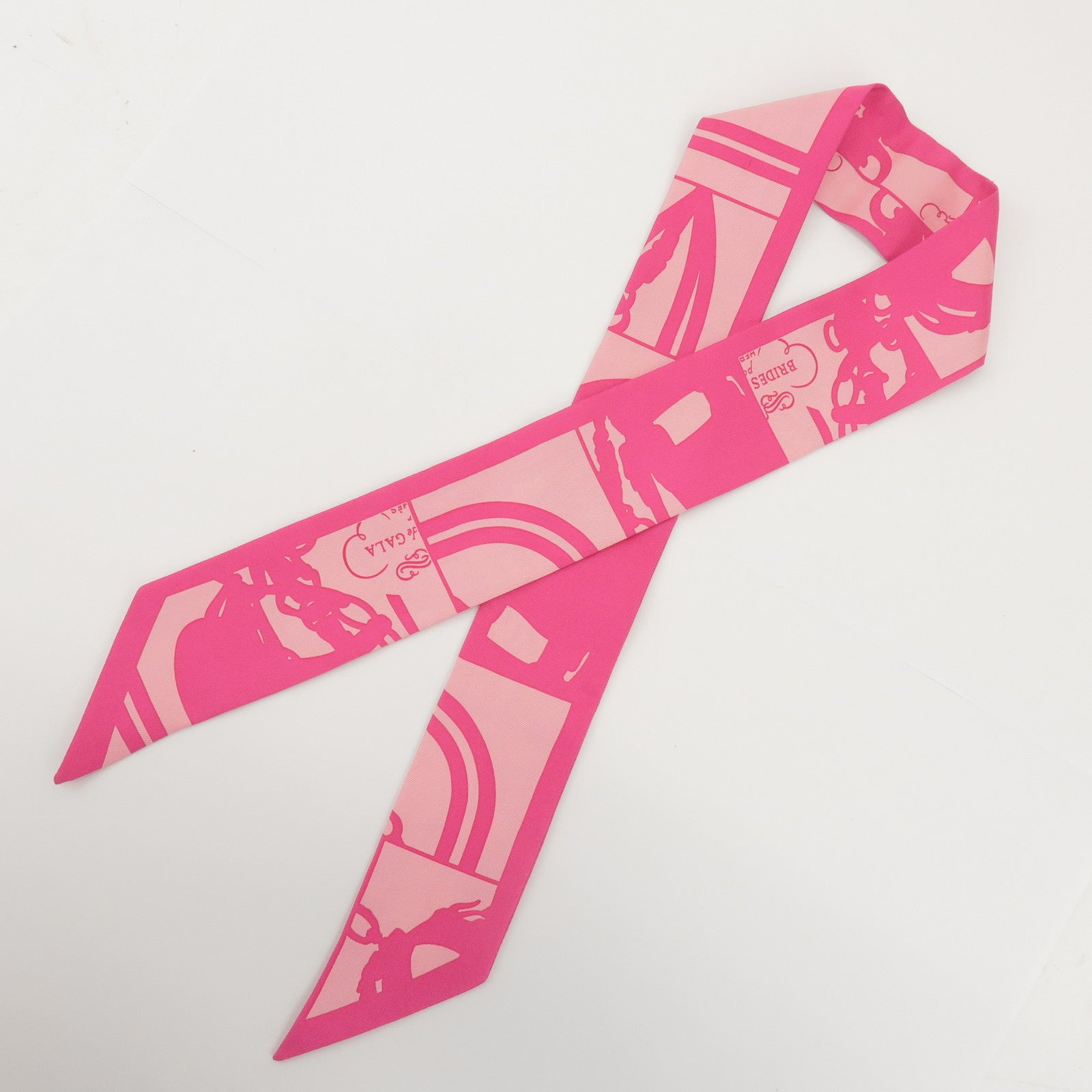 HERMES Twilly Silk 100% BRIDES de GALA Scarf Pink