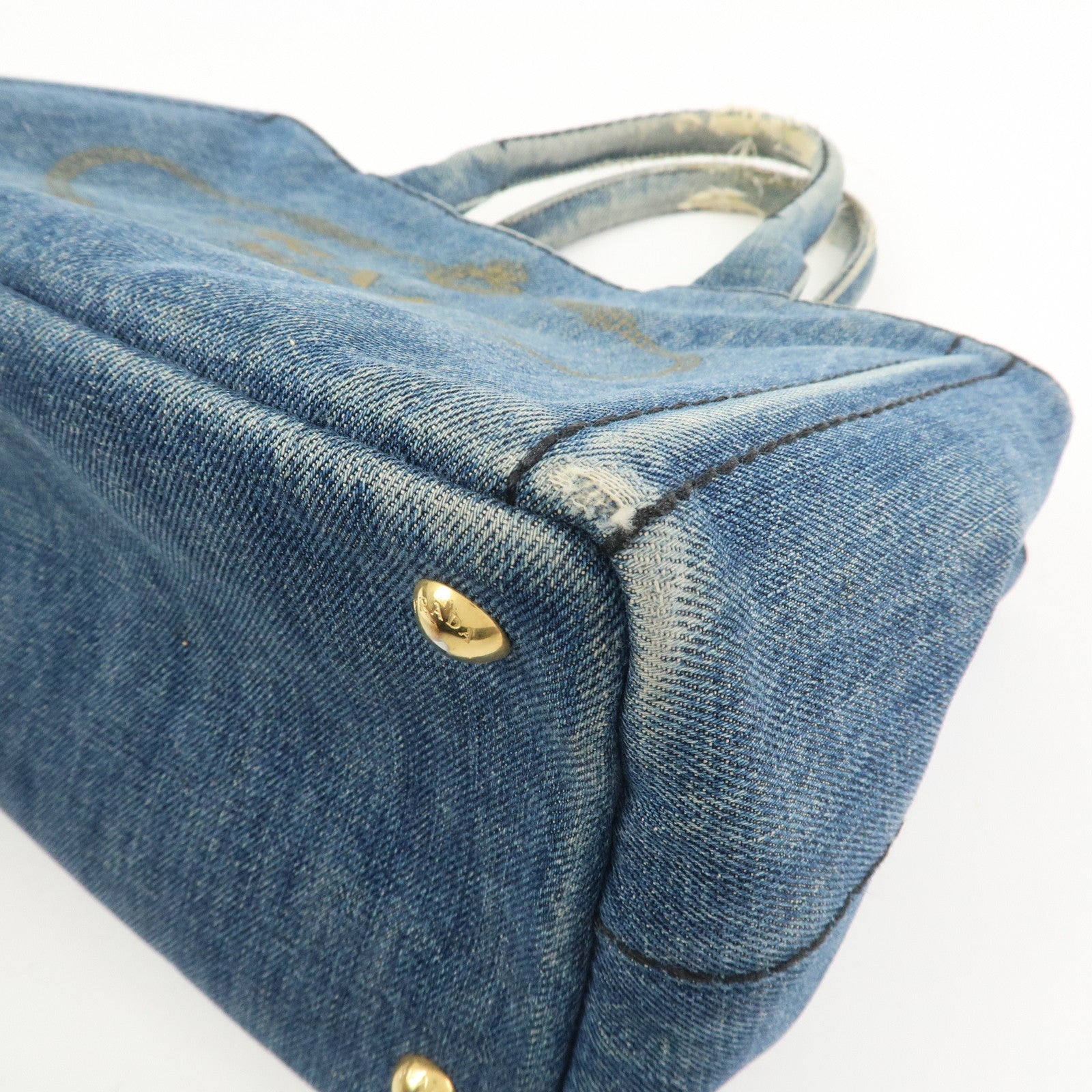 PRADA Logo Canapa Mini Denim 2Way Bag Hand Bag Shoulder Bag 1BG439