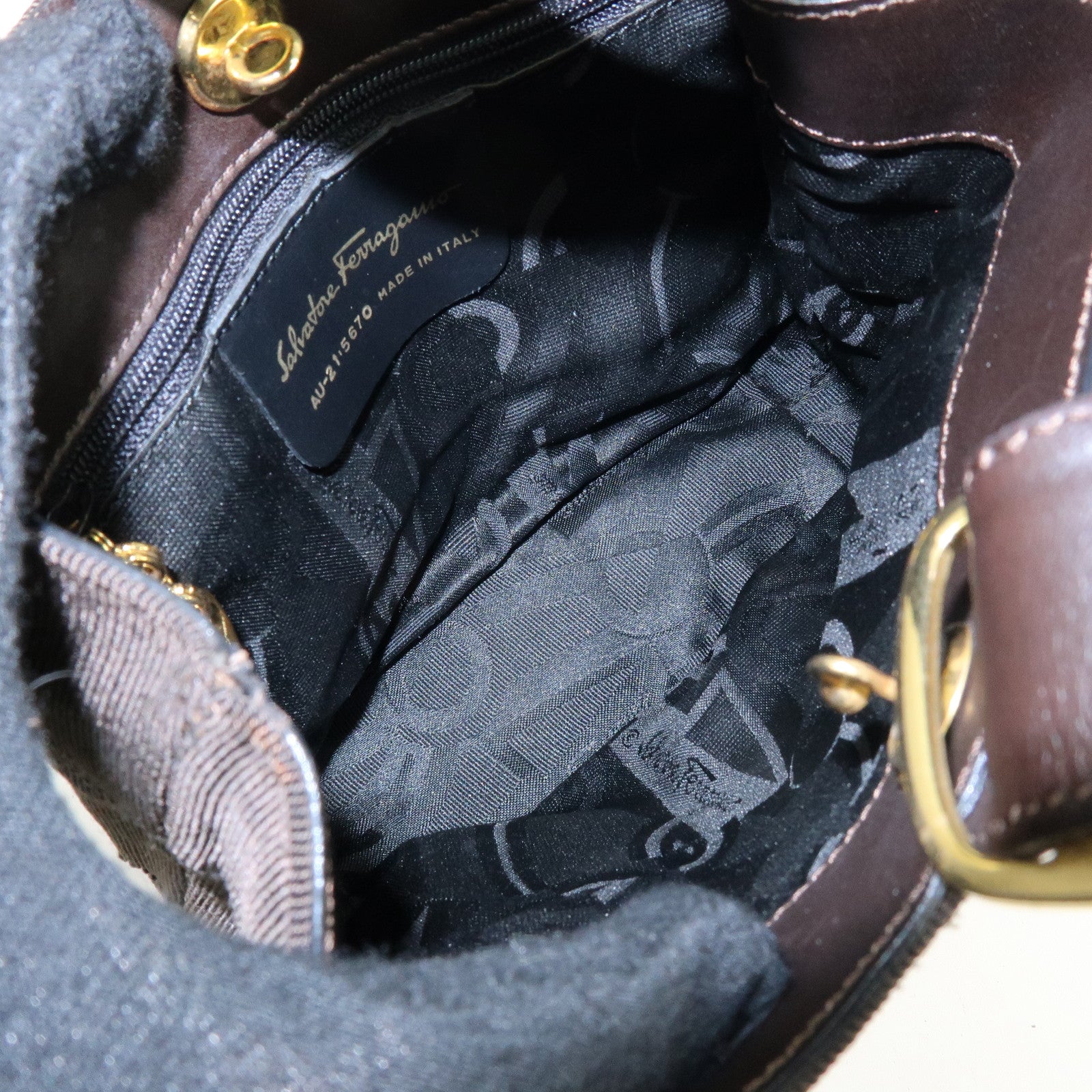 Ferragamo Canvas Leather Hand Bag Brown