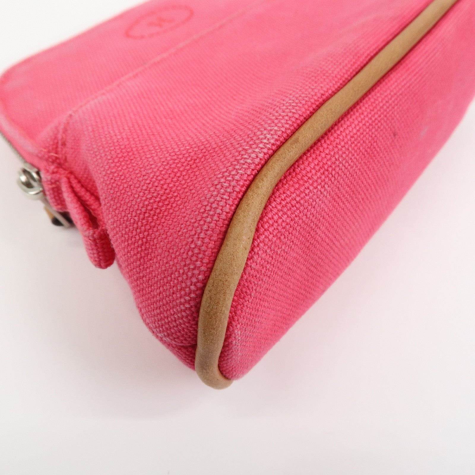 HERMES Canvas Leather Bolide Pouch Cosmetic Pouch Makeup Bag Pink