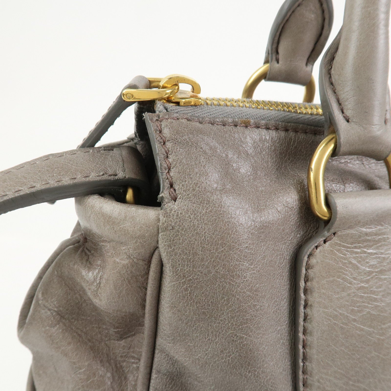 MIU MIU Leather 2Way Bag Hand Bag Shoulder Bag Gray