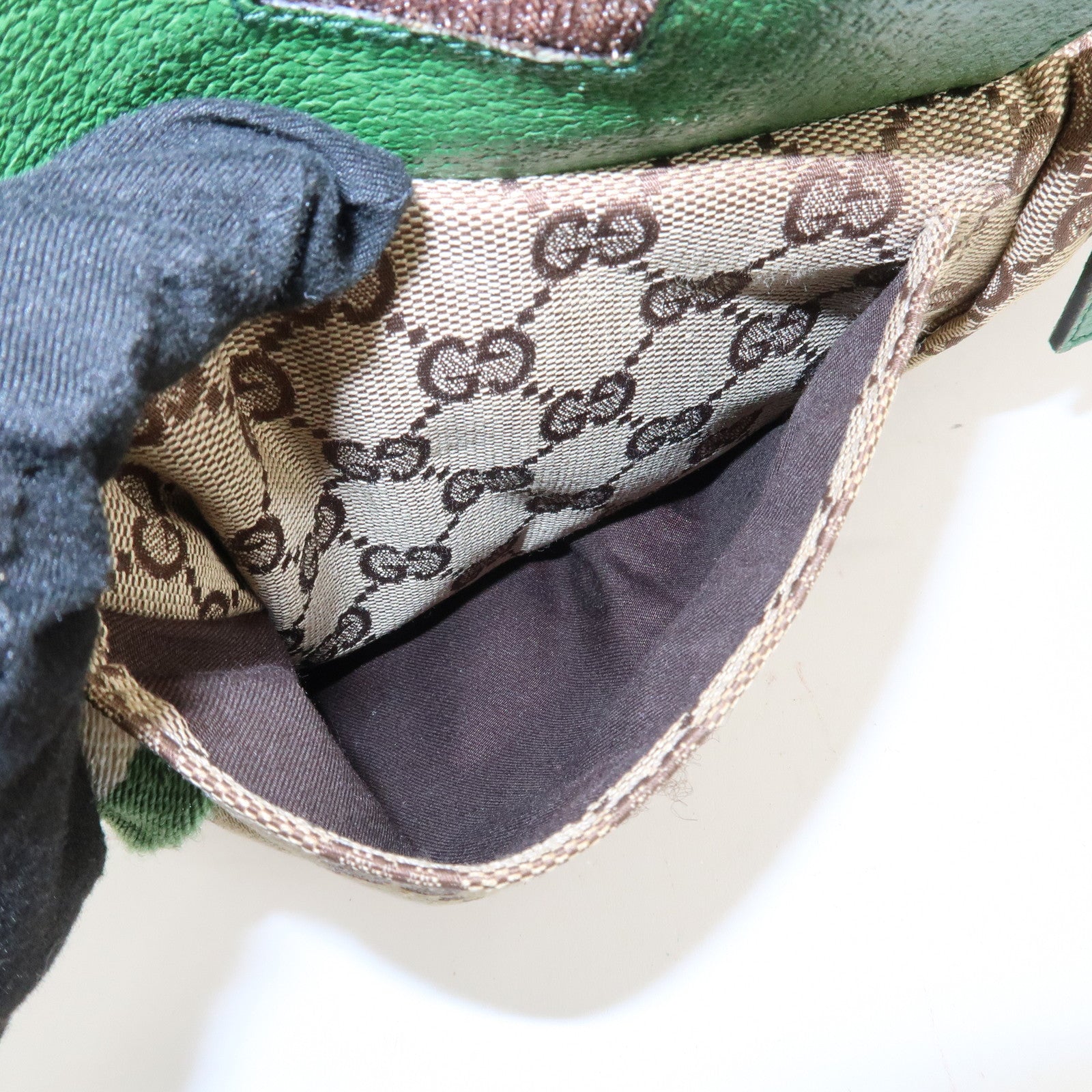 GUCCI GG Canvas Leather Waist Bag Crossbody Bag Beige Green 28566 Used