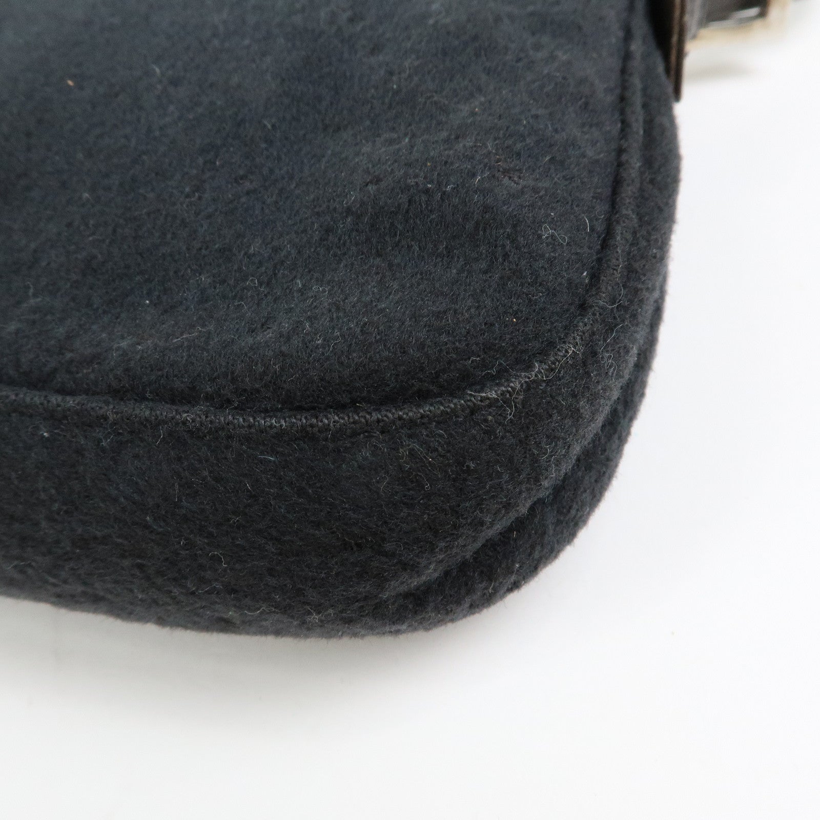 FENDI Mamma Baguette Wool Leather Shoulder Bag Hand Bag Black 26424