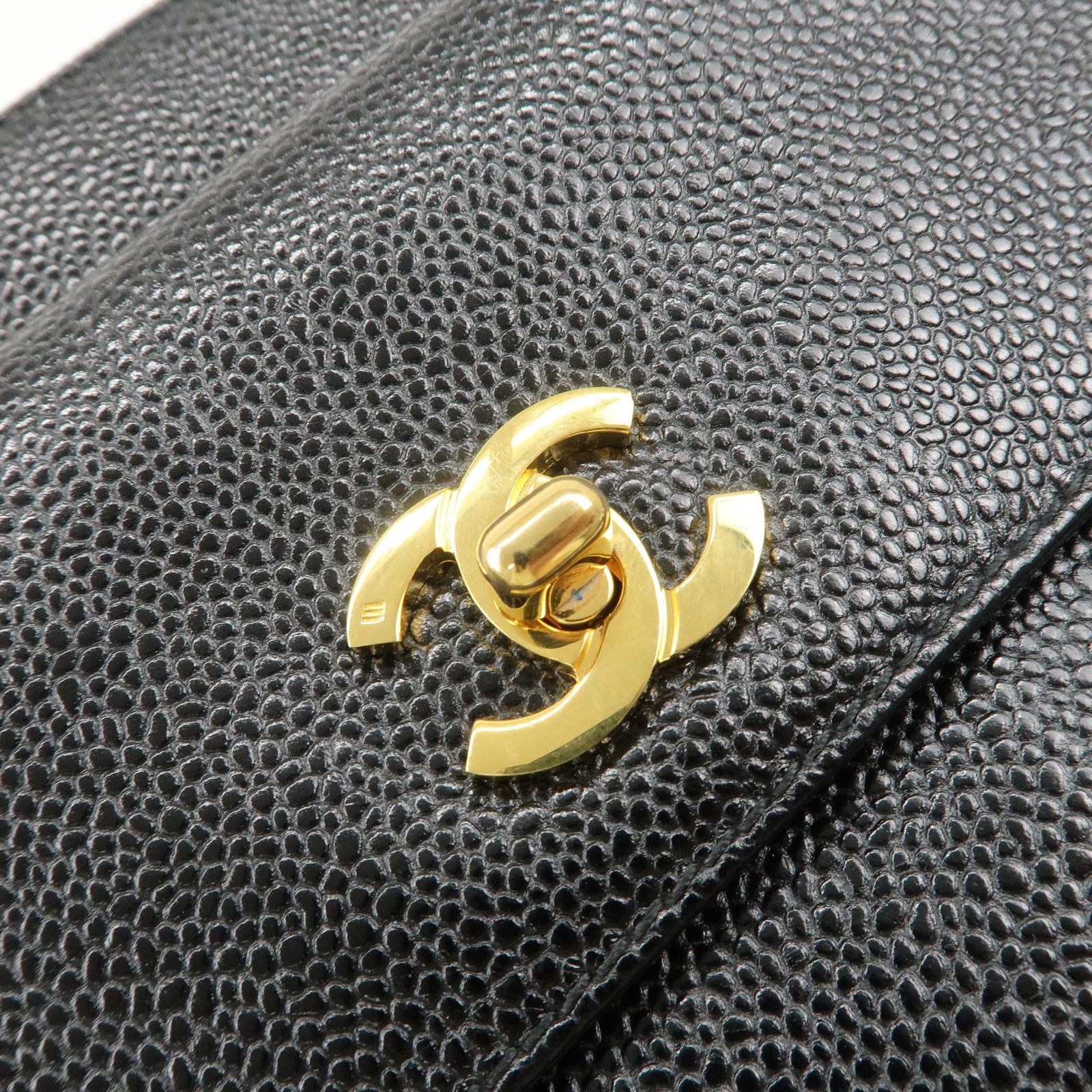 CHANEL COCO Mark Caviarskin Chain Tote Bag Black Used