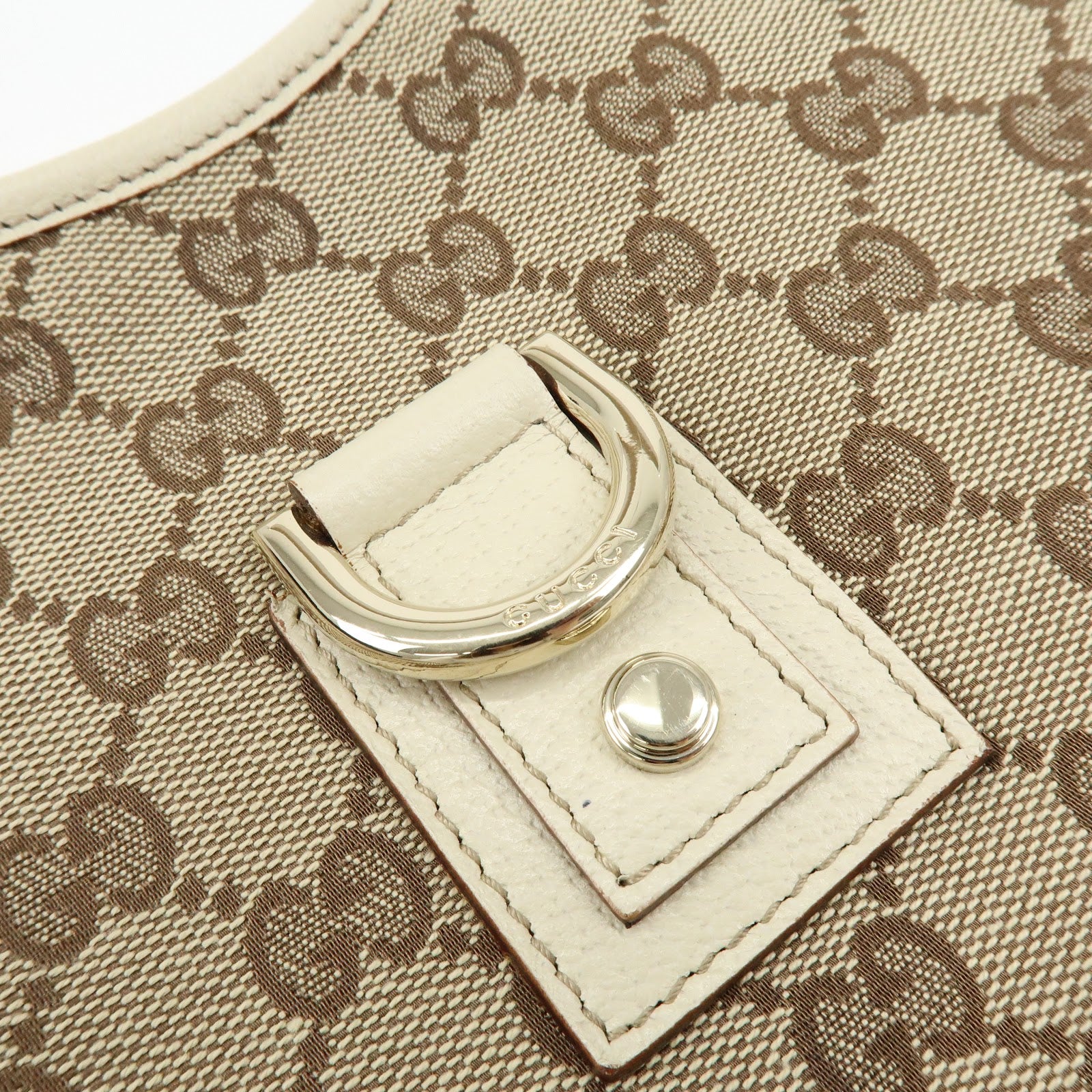 Gucci Abbey GG Canvas Leather Shoulder Bag Beige White 130738