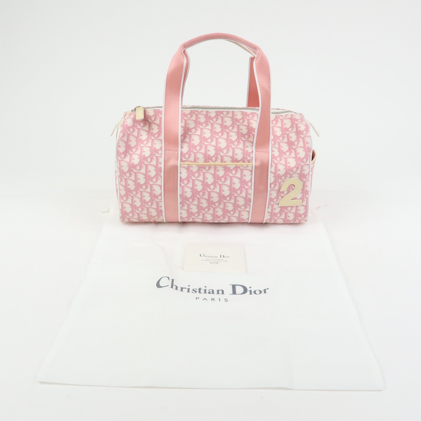 Christian Dior Trotter PVC Patent Leather Boston Bag Hand Bag Pink