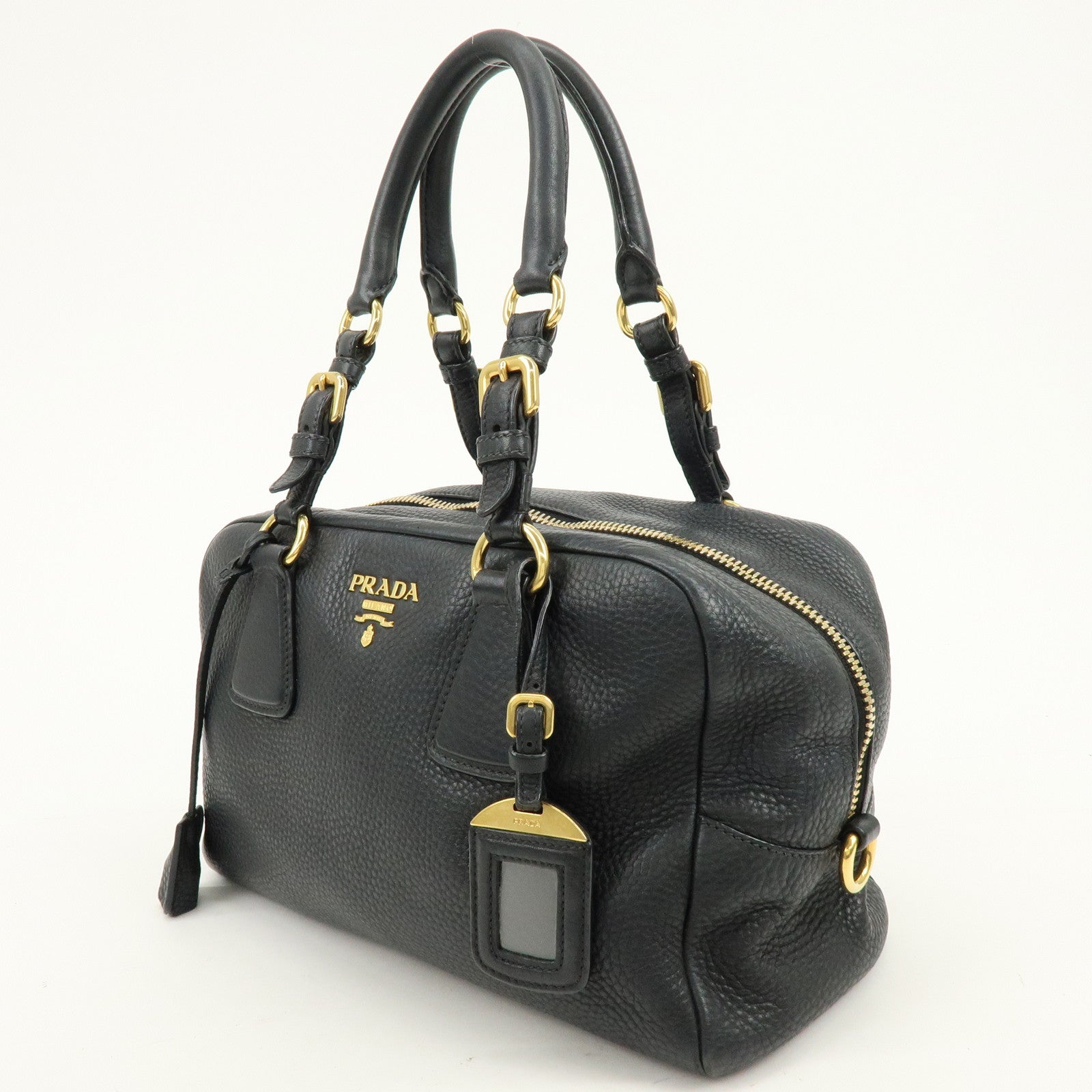 PRADA Logo Leather Boston Bag Shoulder Bag Black B3091M