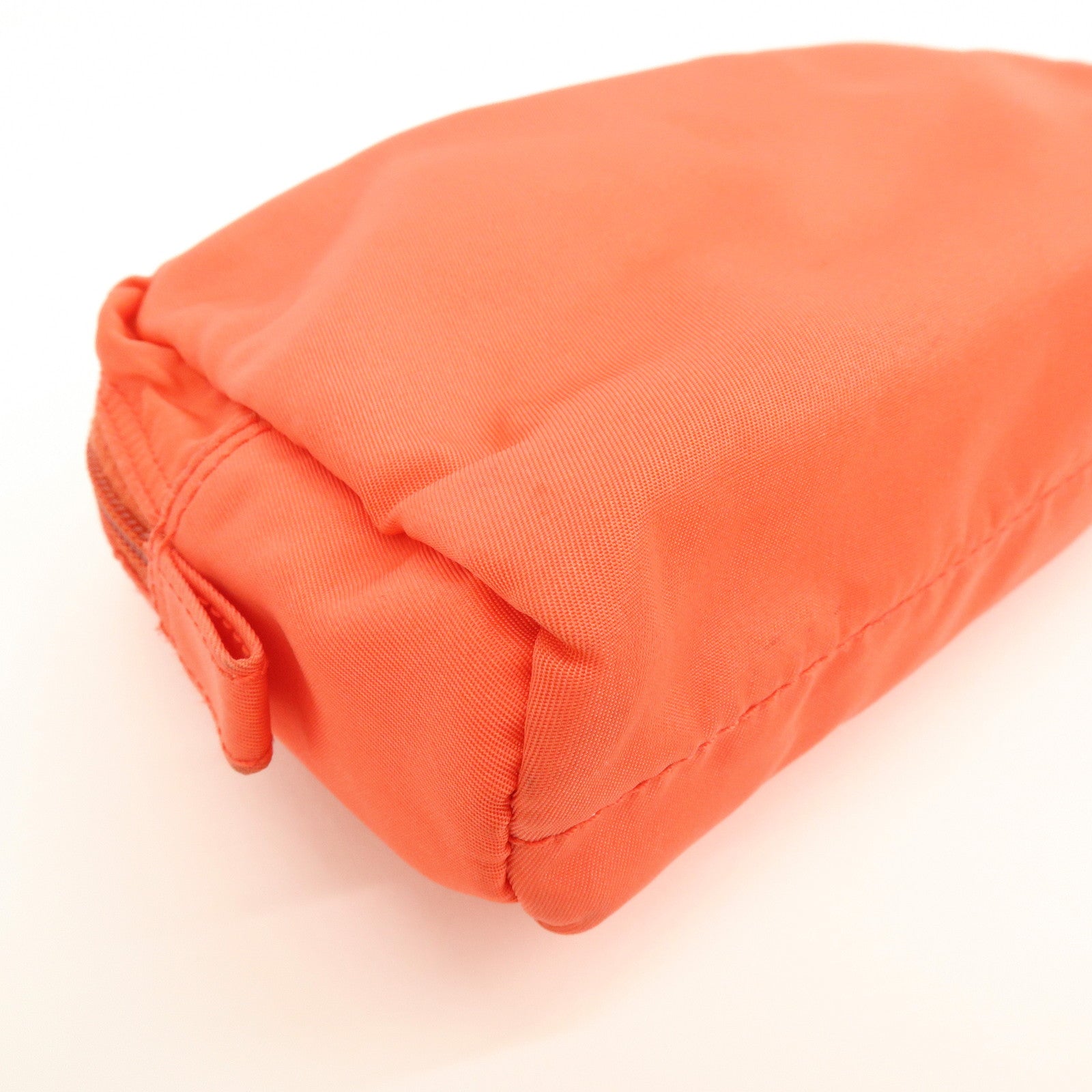 PRADA Triangel Logo Nylon Leather Pouch Cosmetic Case Coral