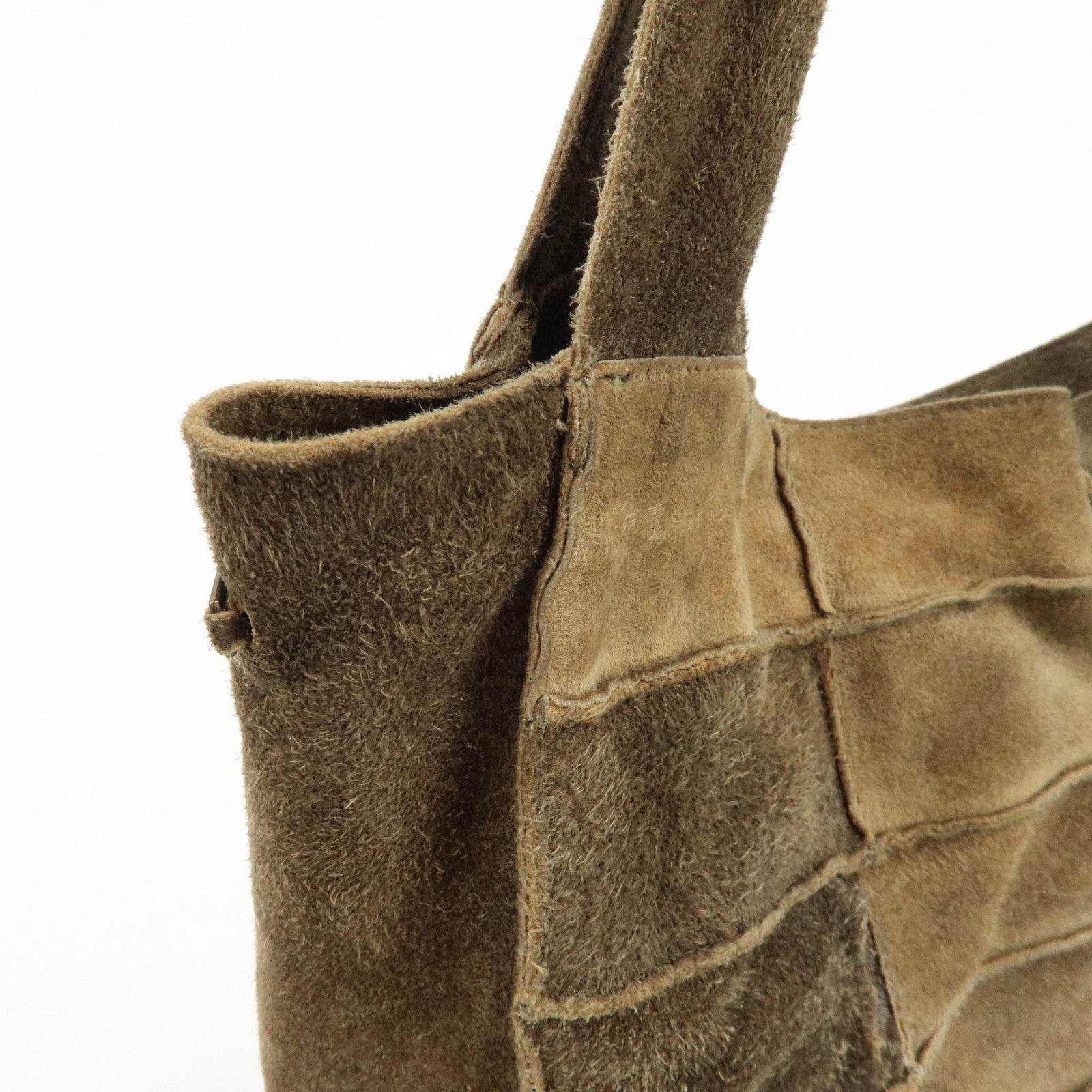 CHANEL Suede Patchwork Tote Bag Shoulder Bag Brown