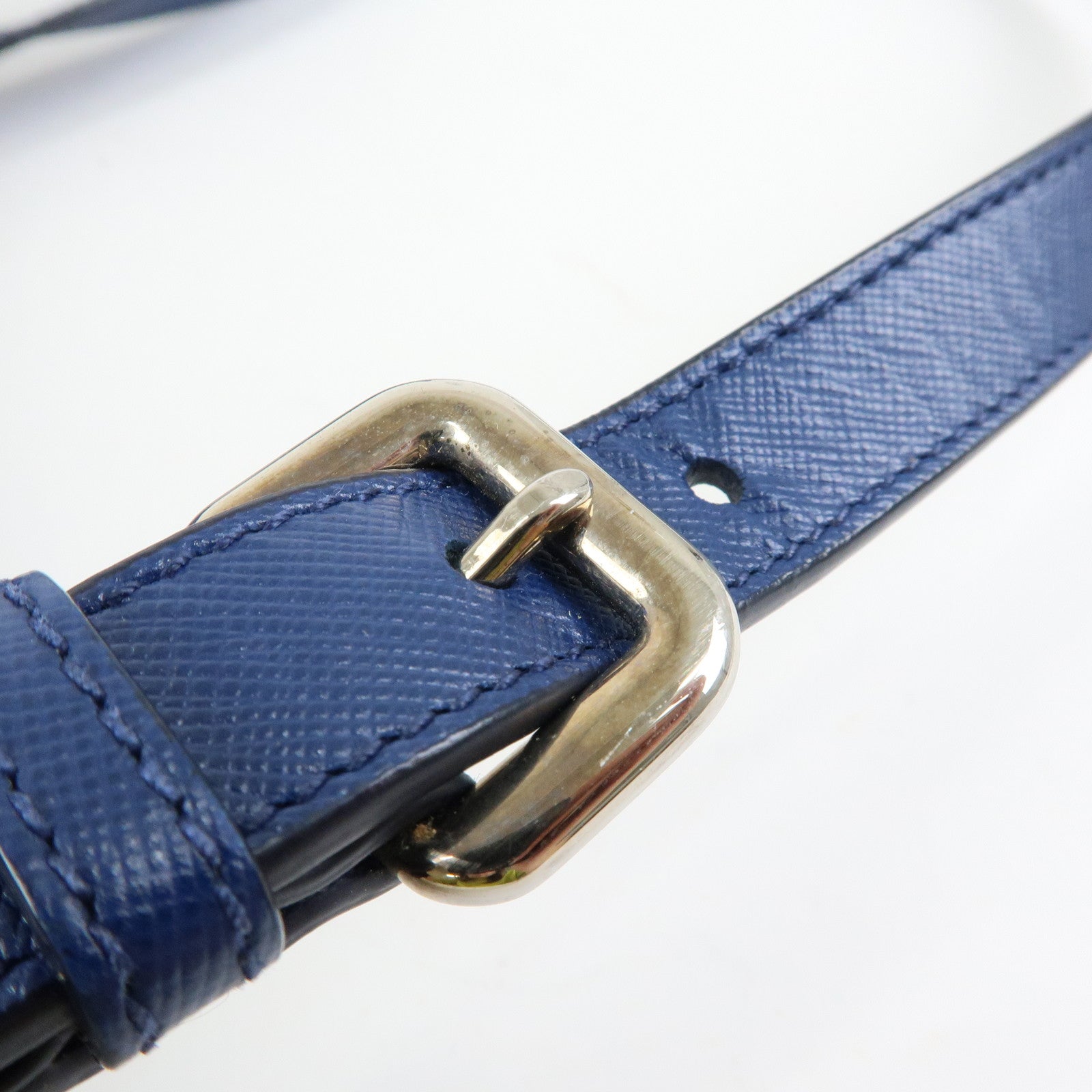 PRADA Triangle Logo Linen Leather 2Way Bag Flower Motif Blue BR4696