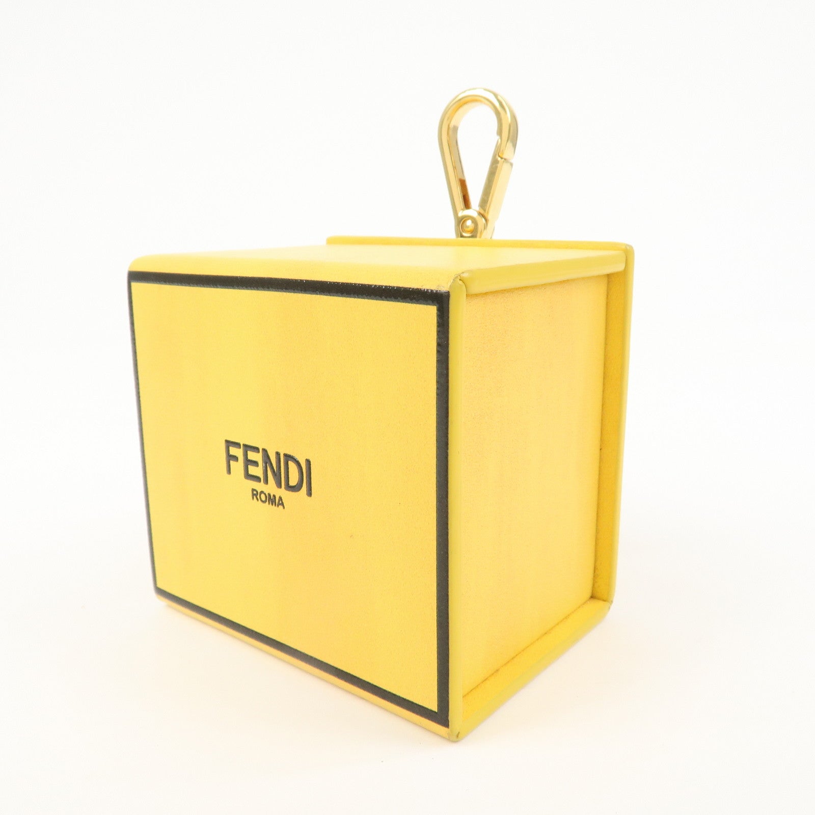 FENDI Logo Leather Mini Box Bag Charm Key Holder Yellow 7AR894