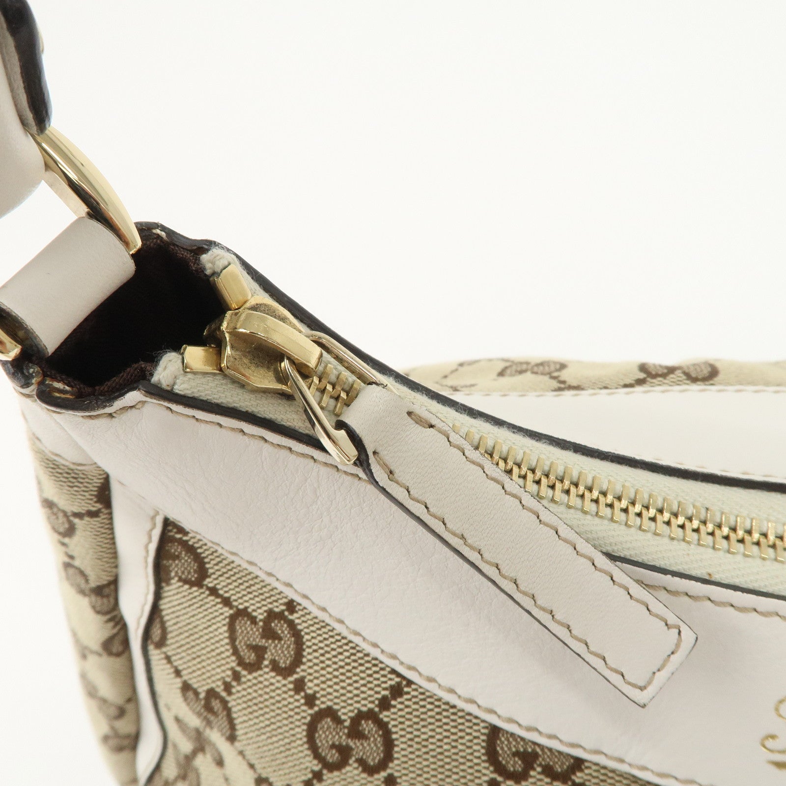 GUCCI Abbey Leather GG Canvas Shoulder Bag Beige White 190525