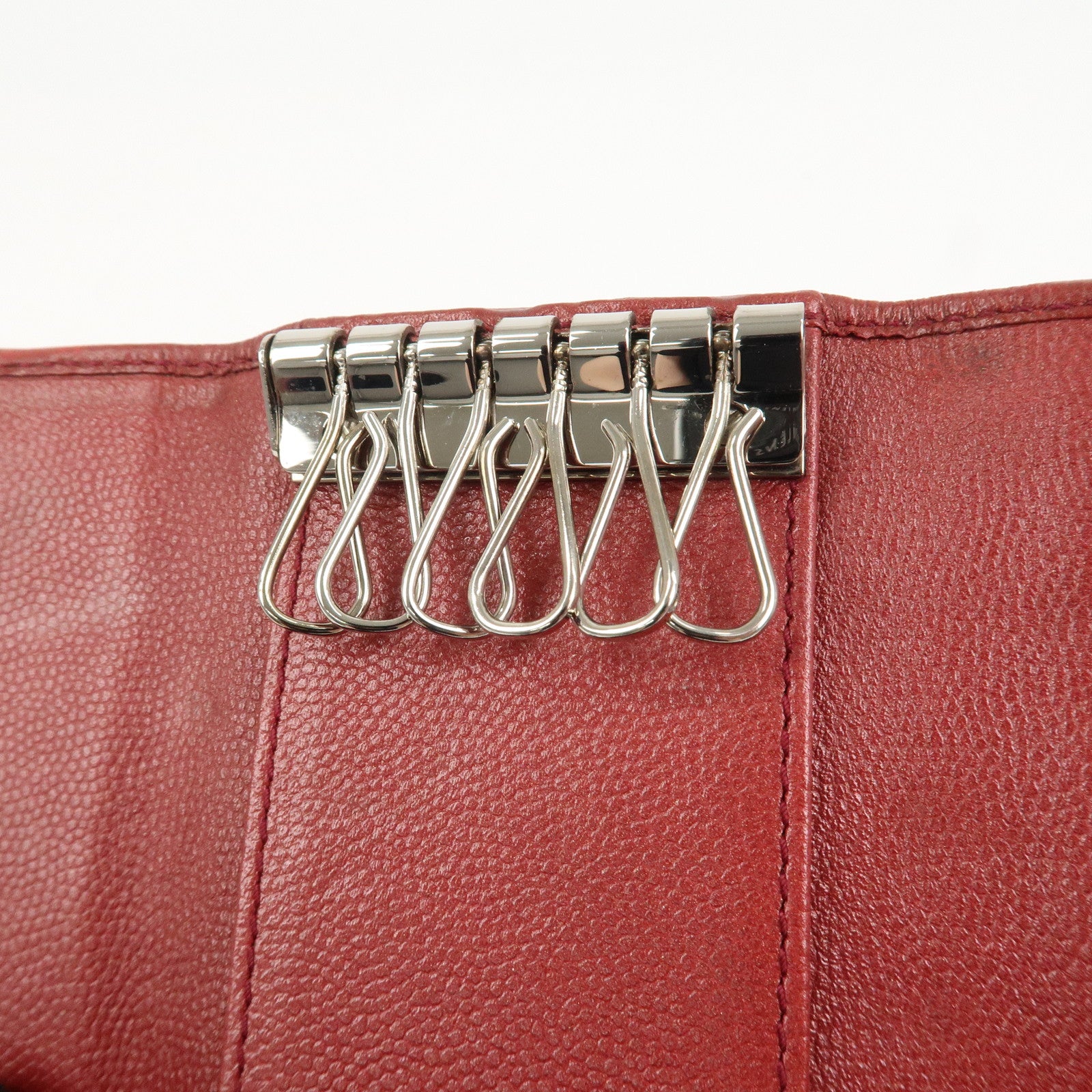 CHANEL COCO Mark Caviaskin Leather 6 Rings Key Case Key Ring Red