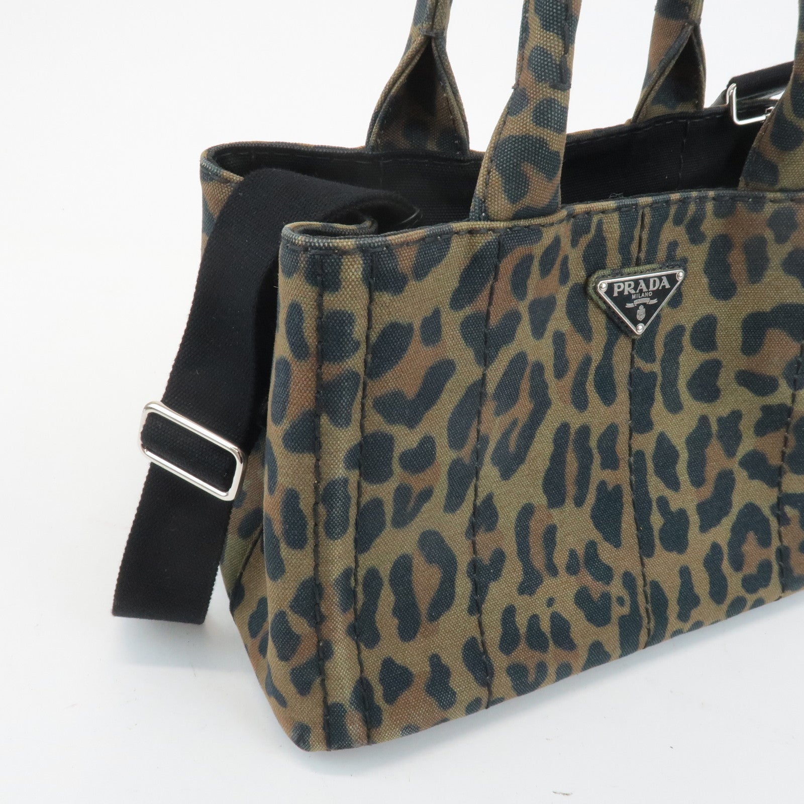 PRADA Canapa Canvas 2Way Bag Hand Bag Shoulder Bag Camouflage B2642B Used